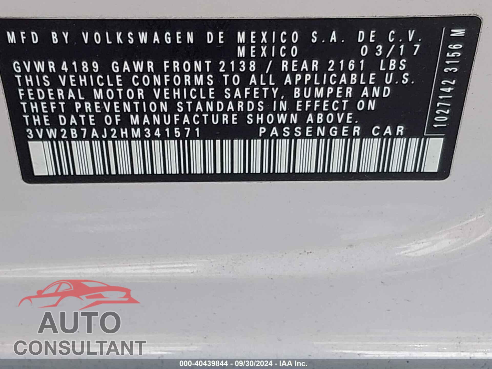 VOLKSWAGEN JETTA 2017 - 3VW2B7AJ2HM341571
