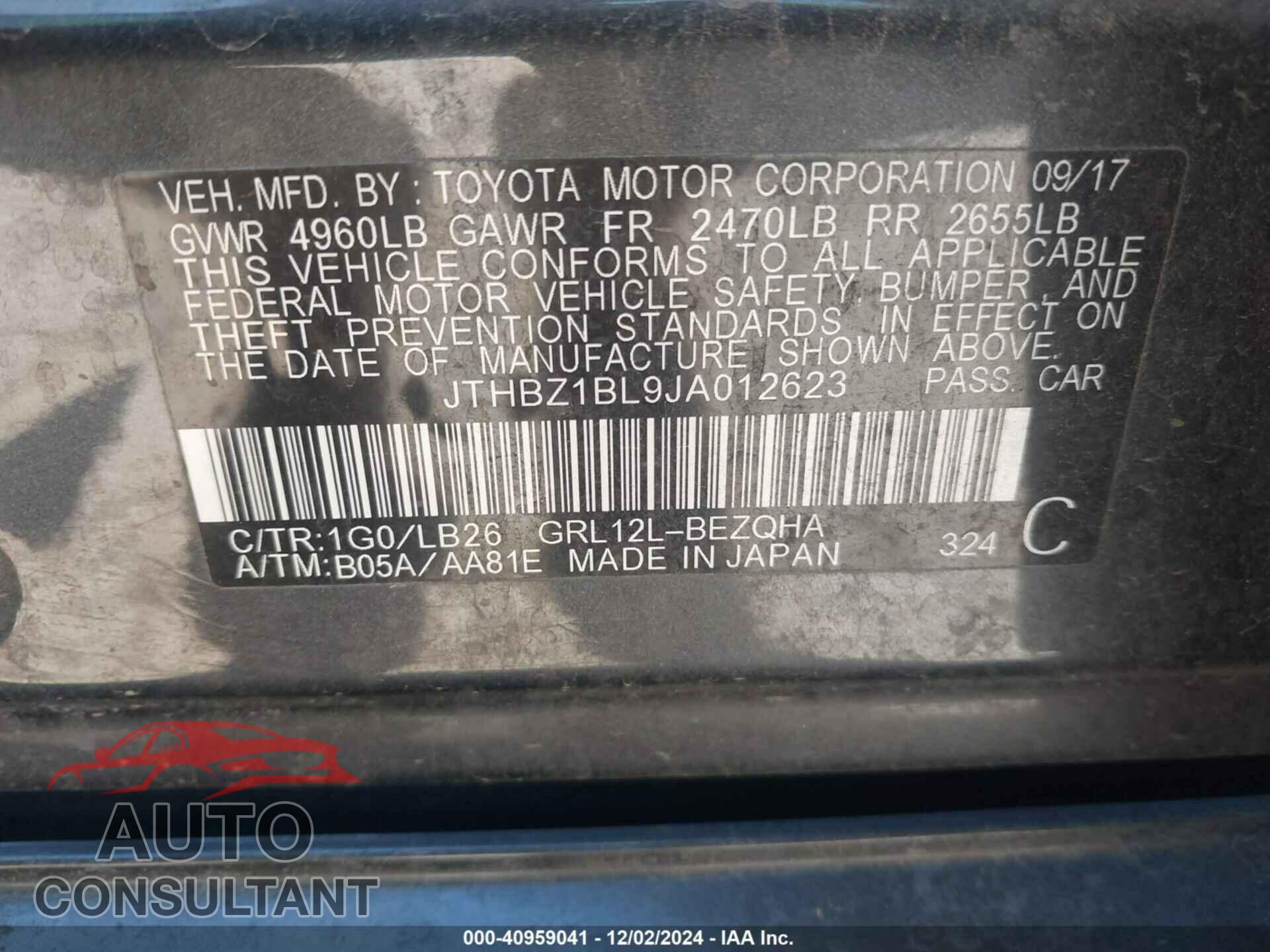 LEXUS GS 2018 - JTHBZ1BL9JA012623