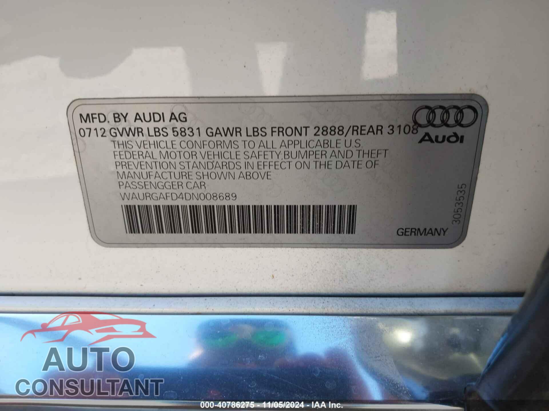 AUDI A8 L 2013 - WAURGAFD4DN008689