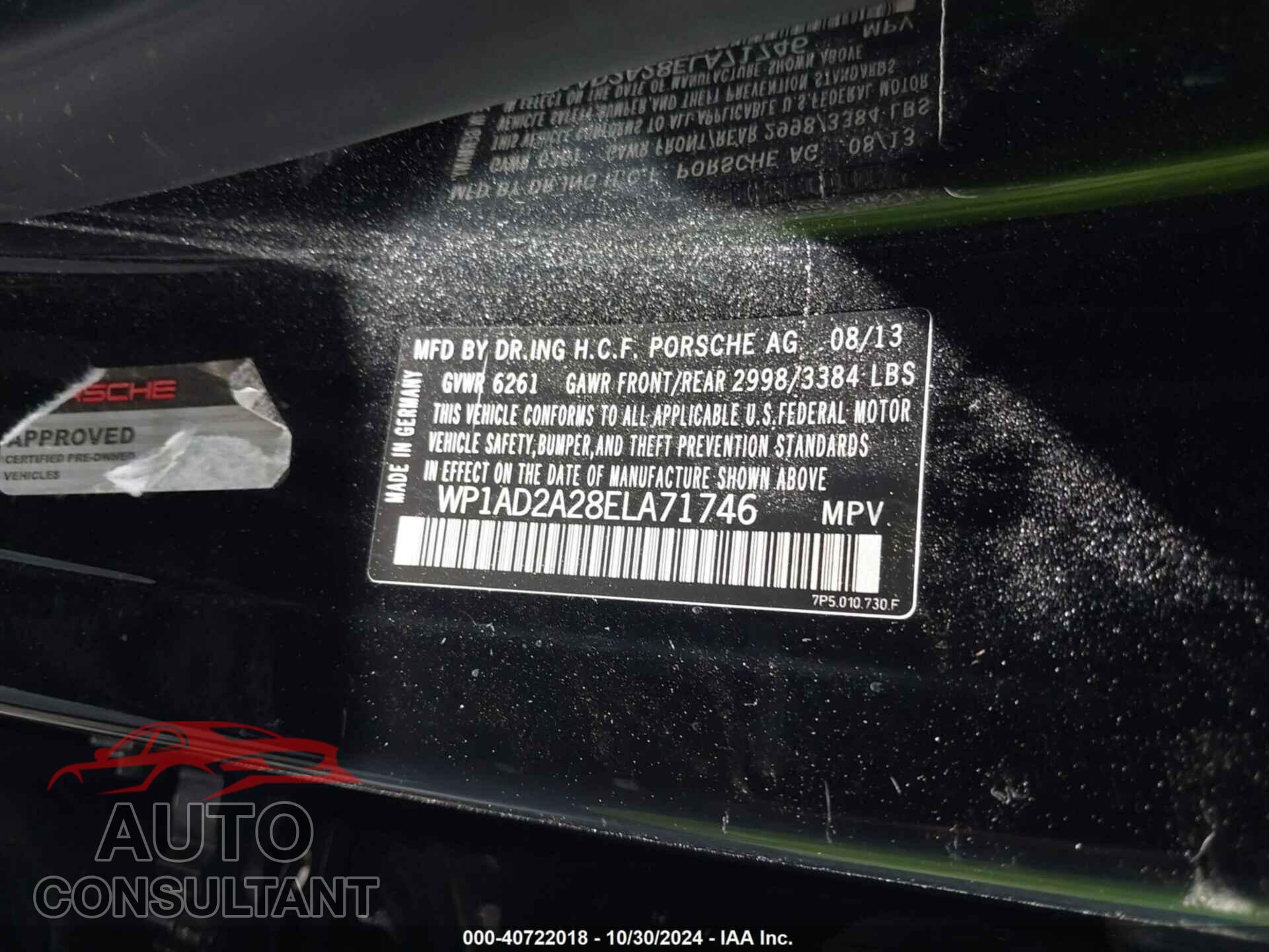 PORSCHE CAYENNE 2014 - WP1AD2A28ELA71746