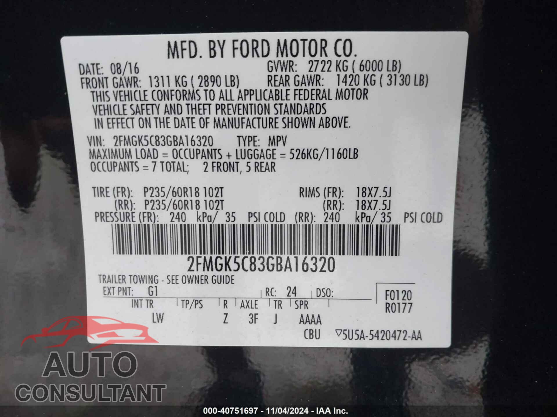 FORD FLEX 2016 - 2FMGK5C83GBA16320