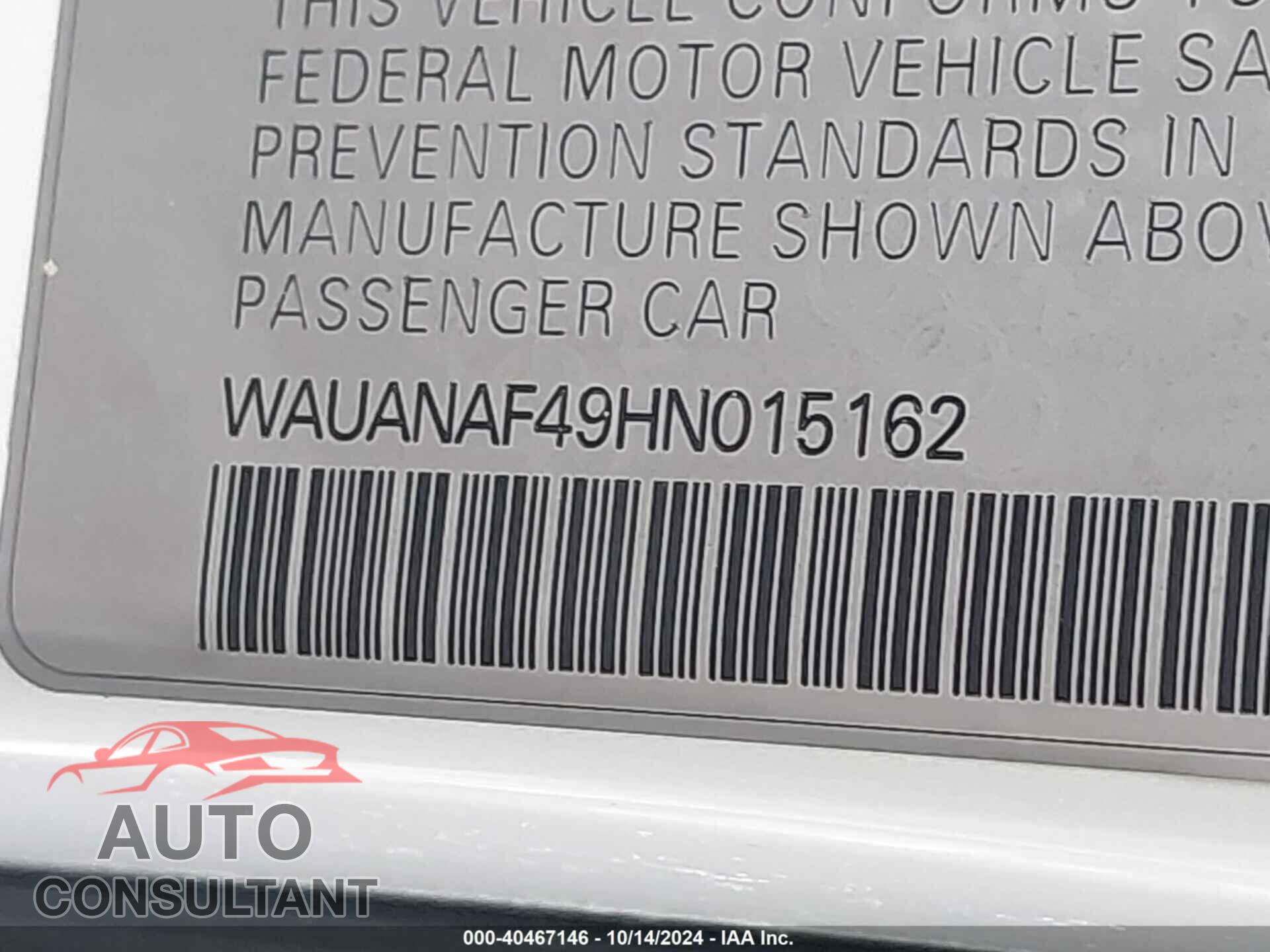AUDI A4 2017 - WAUANAF49HN015162