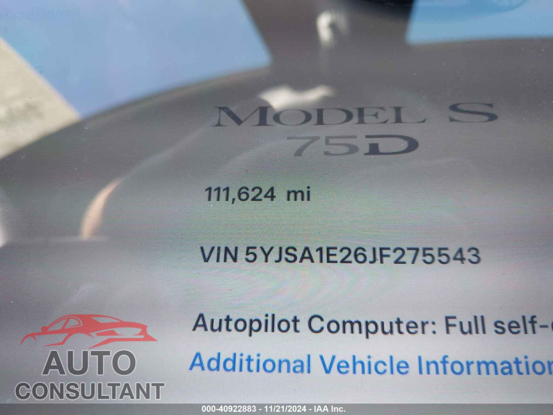 TESLA MODEL S 2018 - 5YJSA1E26JF275543