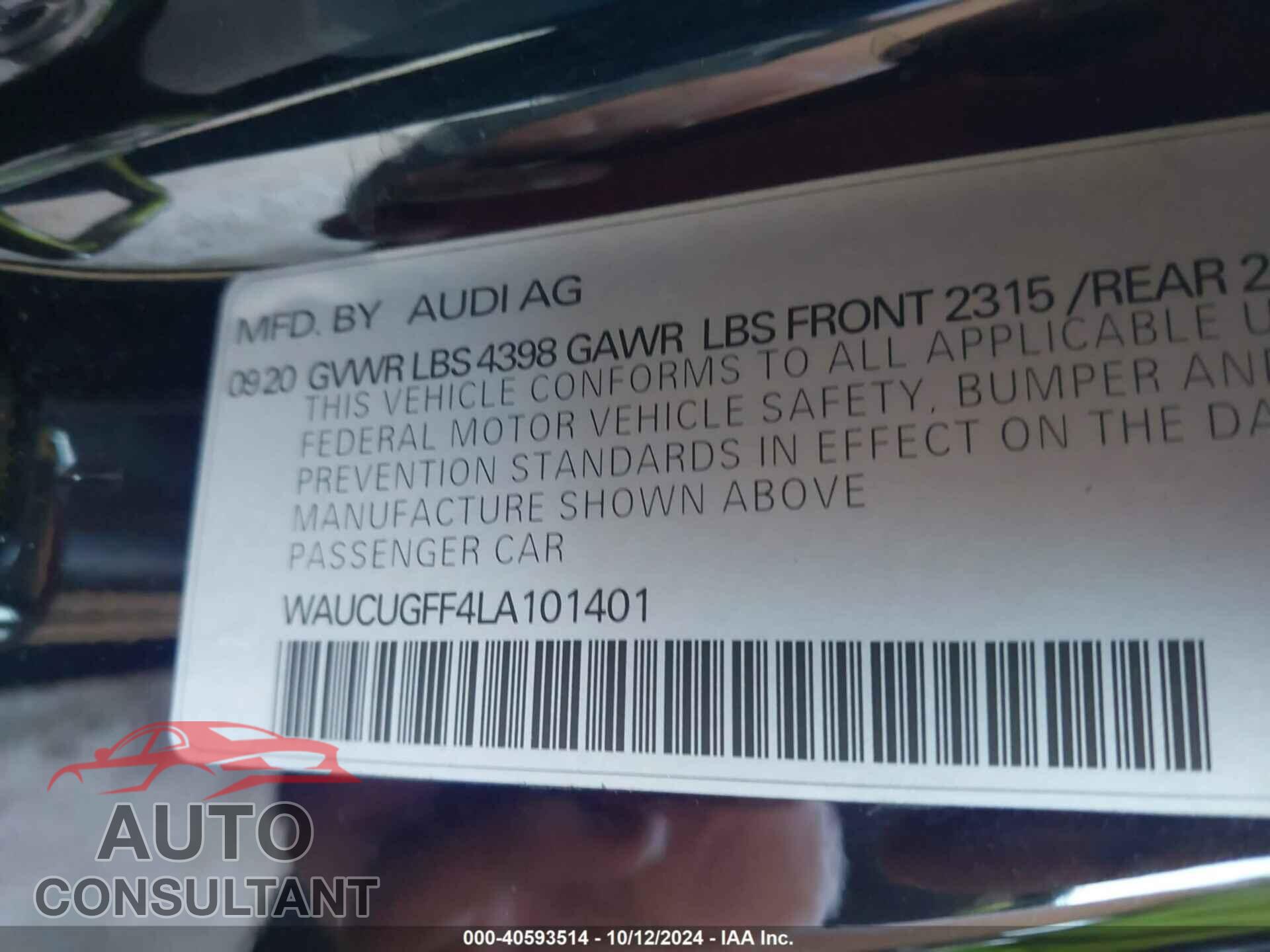 AUDI A3 2020 - WAUCUGFF4LA101401