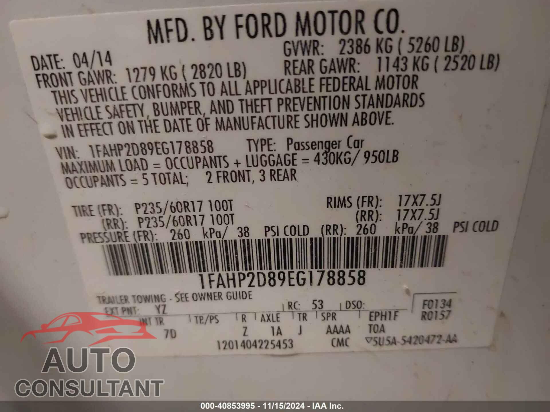 FORD TAURUS 2014 - 1FAHP2D89EG178858