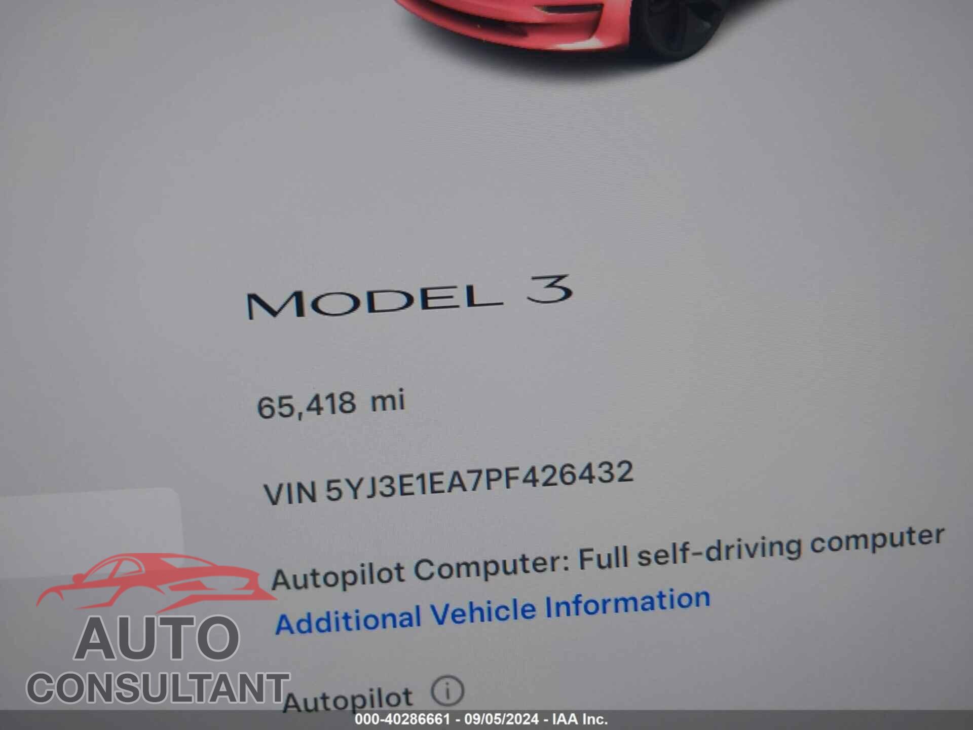TESLA MODEL 3 2023 - 5YJ3E1EA7PF426432