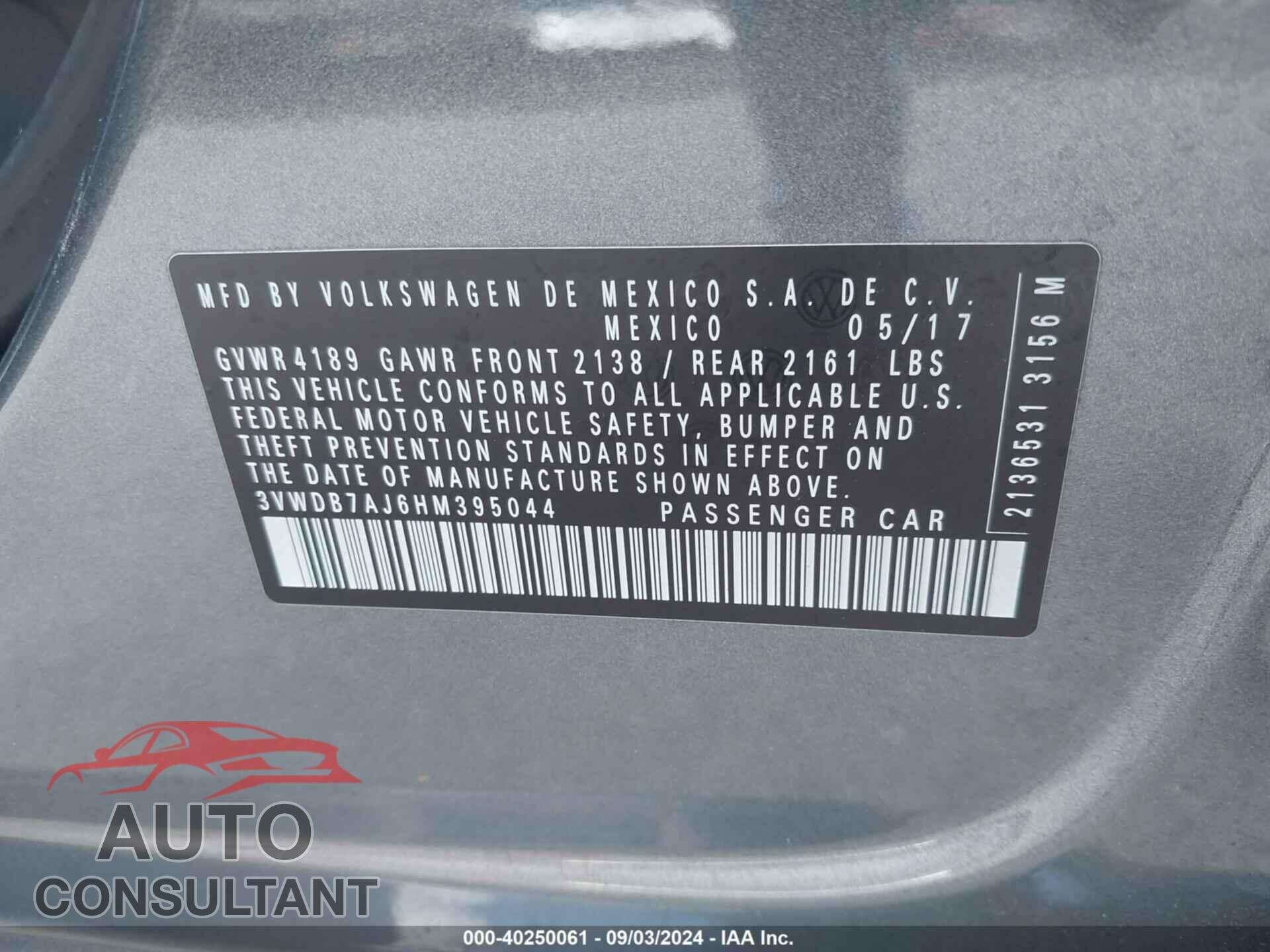 VOLKSWAGEN JETTA 2017 - 3VWDB7AJ6HM395044