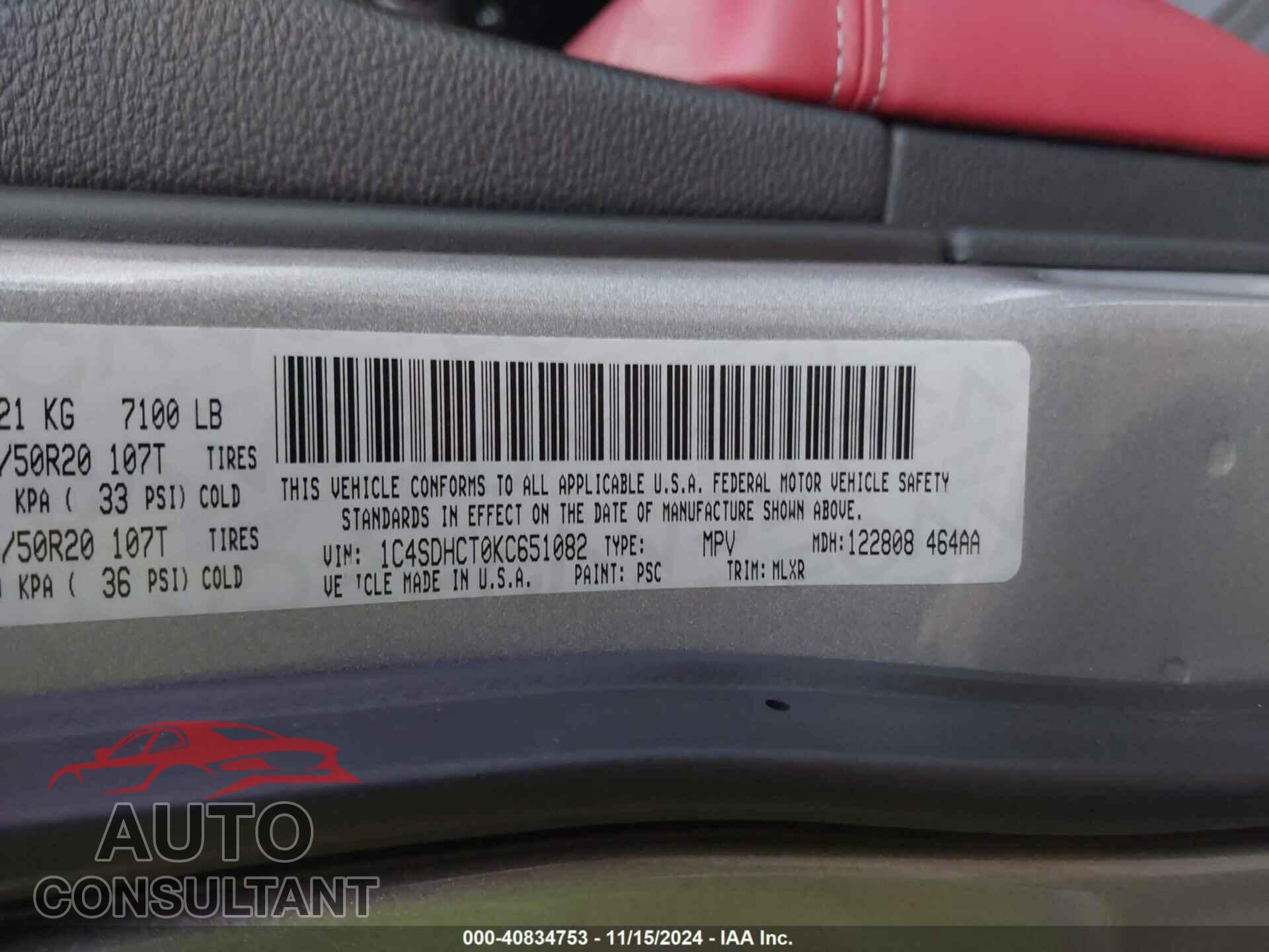 DODGE DURANGO 2019 - 1C4SDHCT0KC651082