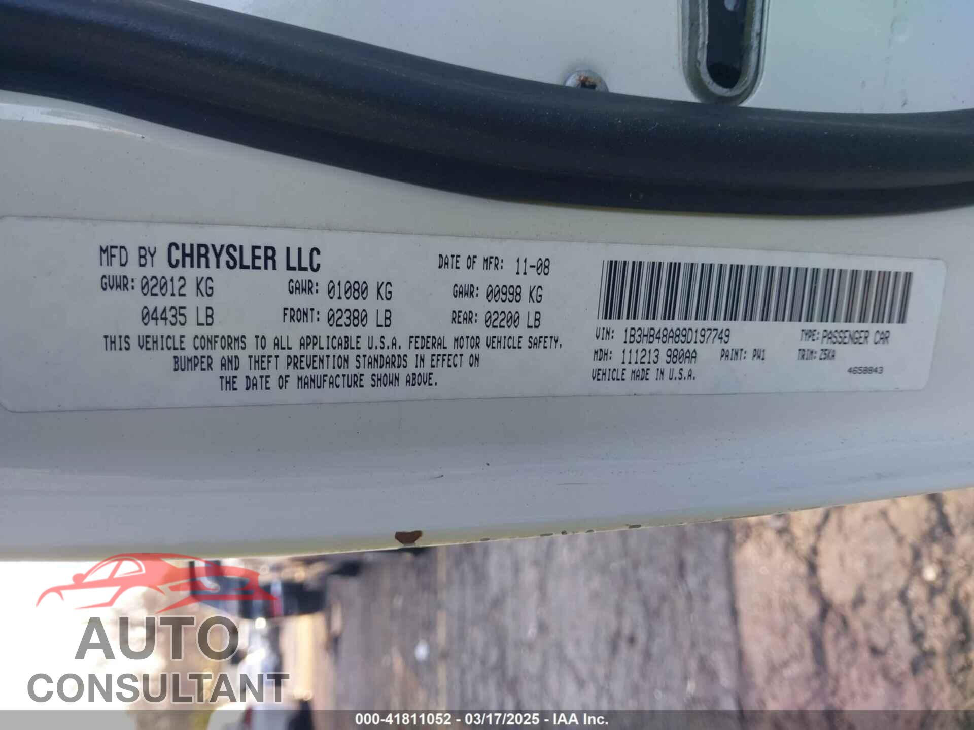 DODGE CALIBER 2009 - 1B3HB48A89D197749