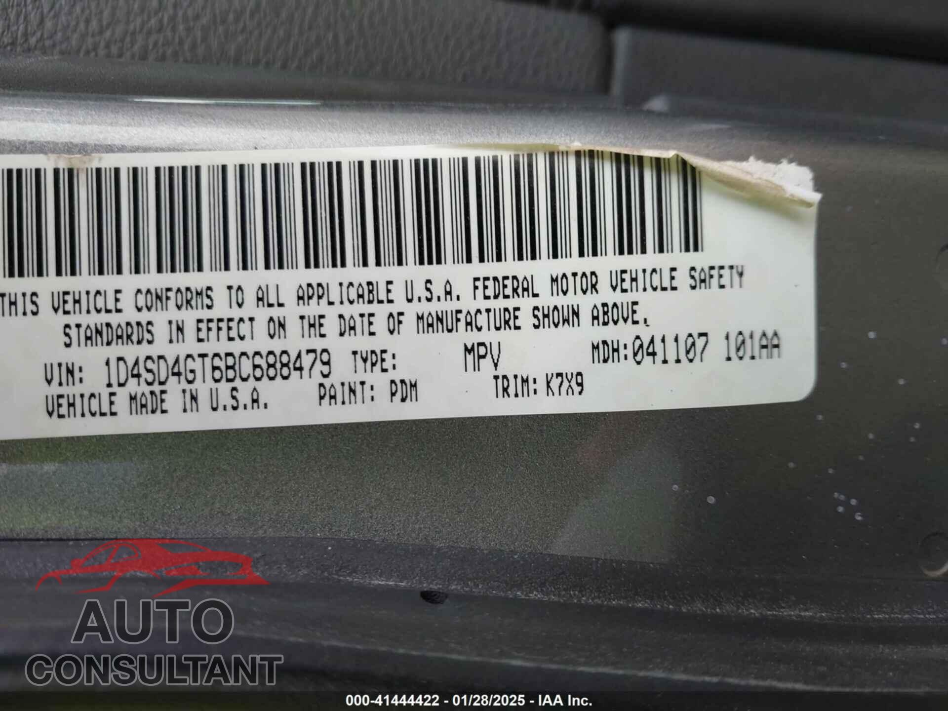 DODGE DURANGO 2011 - 1D4SD4GT6BC688479