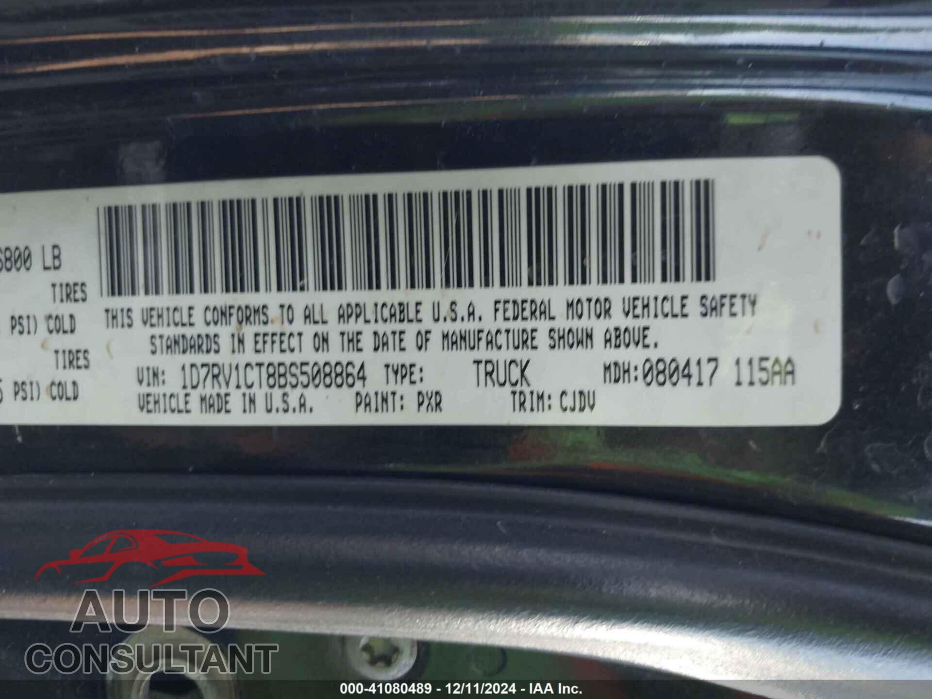DODGE RAM 1500 2011 - 1D7RV1CT8BS508864