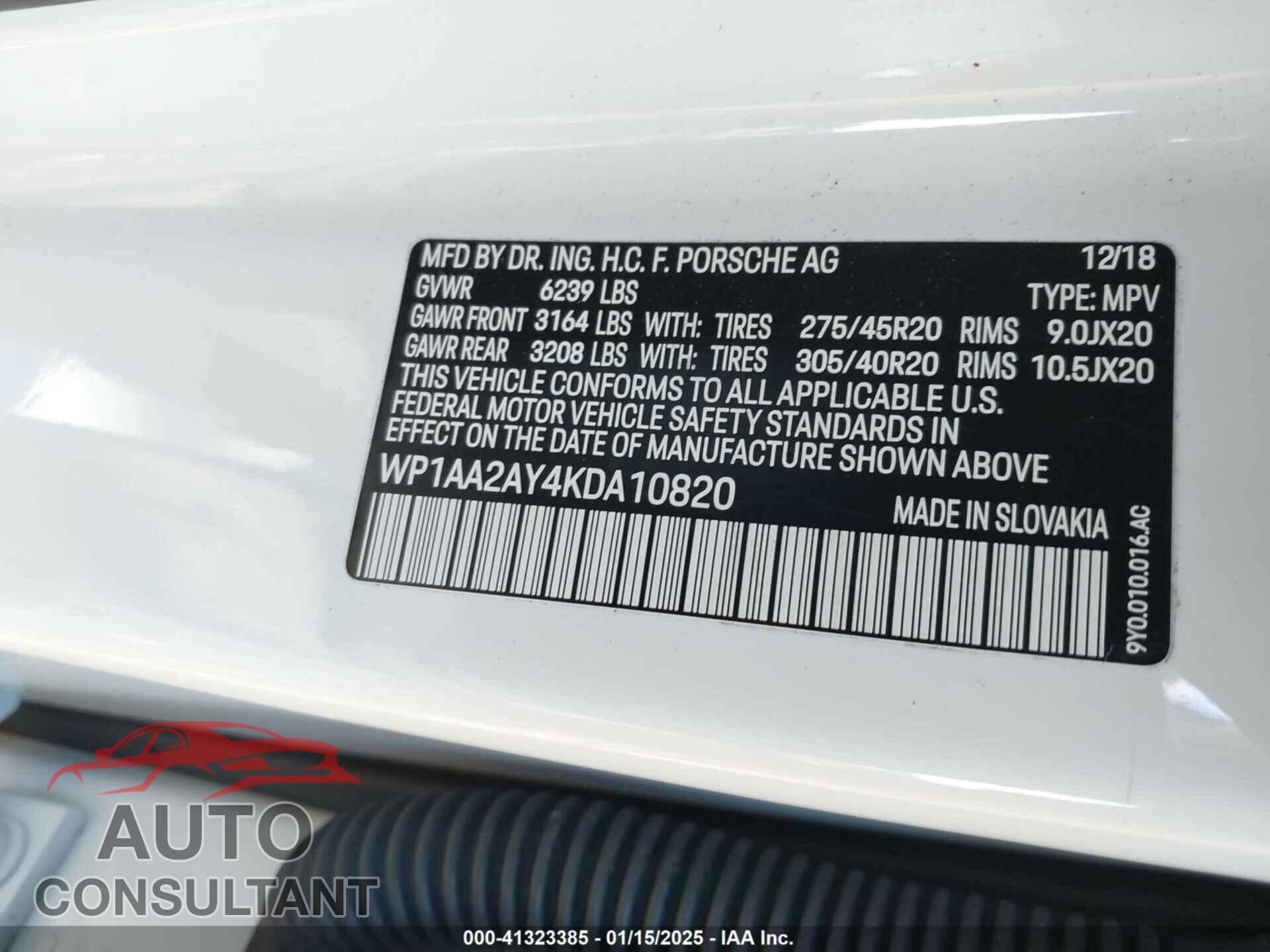 PORSCHE CAYENNE 2019 - WP1AA2AY4KDA10820