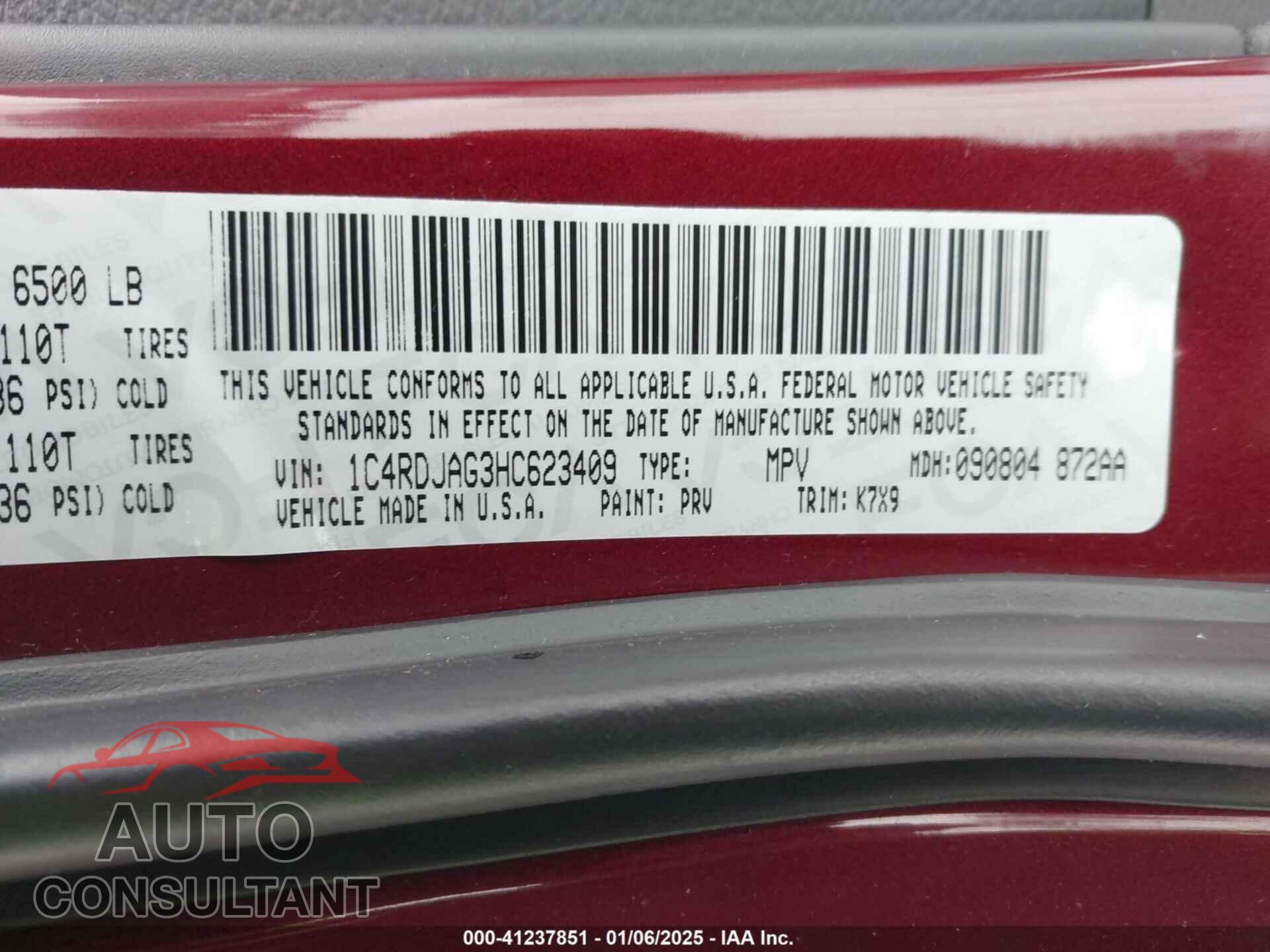 DODGE DURANGO 2017 - 1C4RDJAG3HC623409