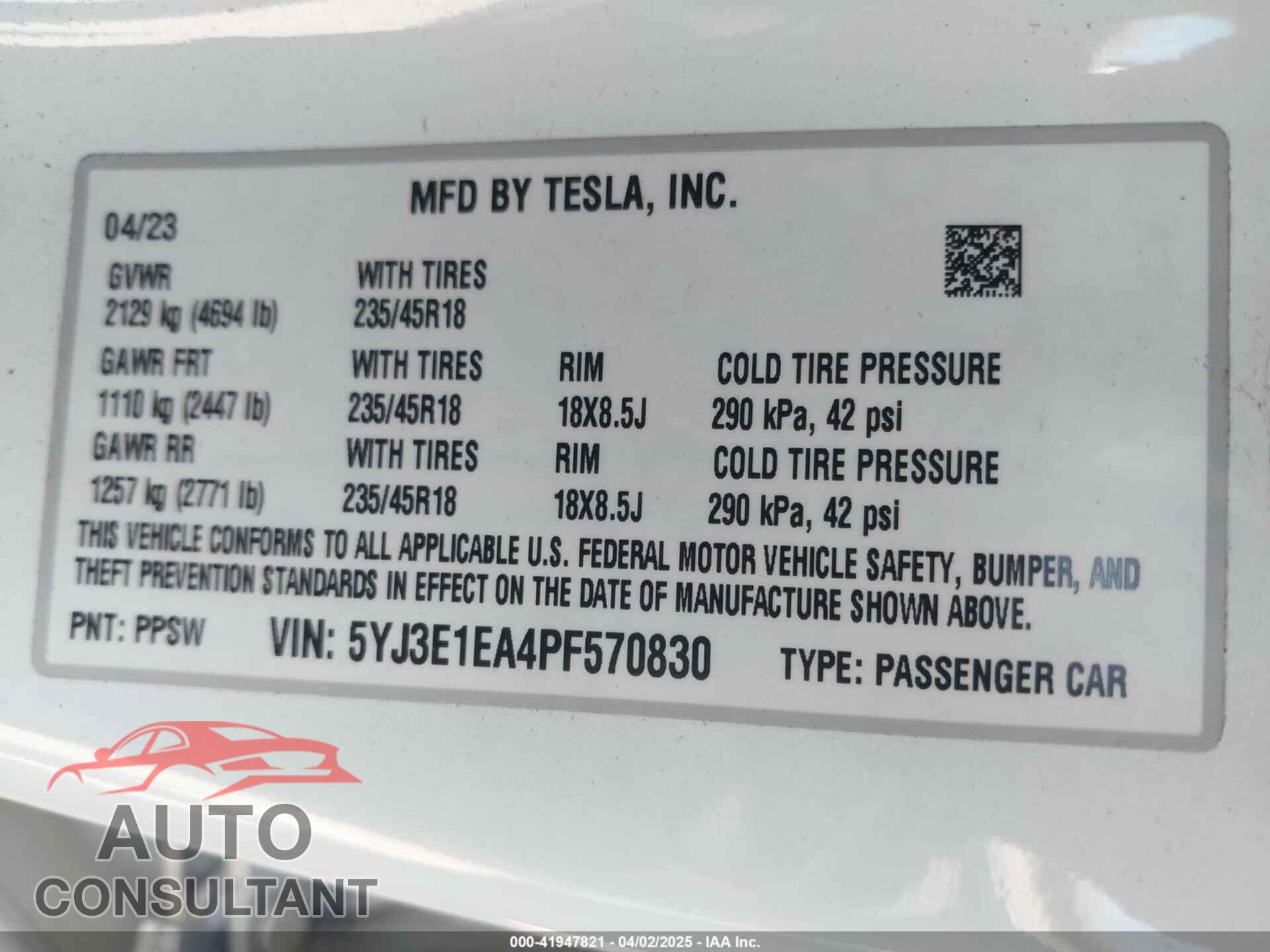 TESLA MODEL 3 2023 - 5YJ3E1EA4PF570830