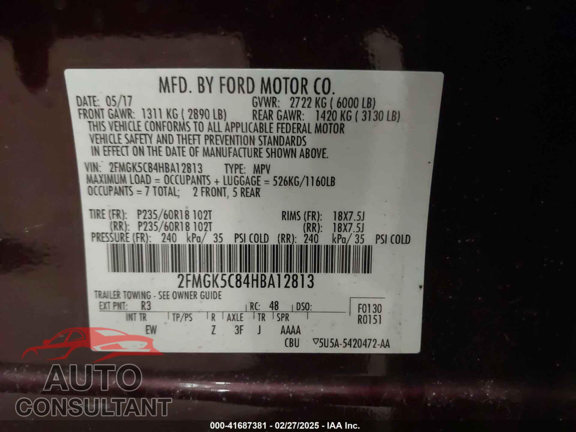 FORD FLEX 2017 - 2FMGK5C84HBA12813