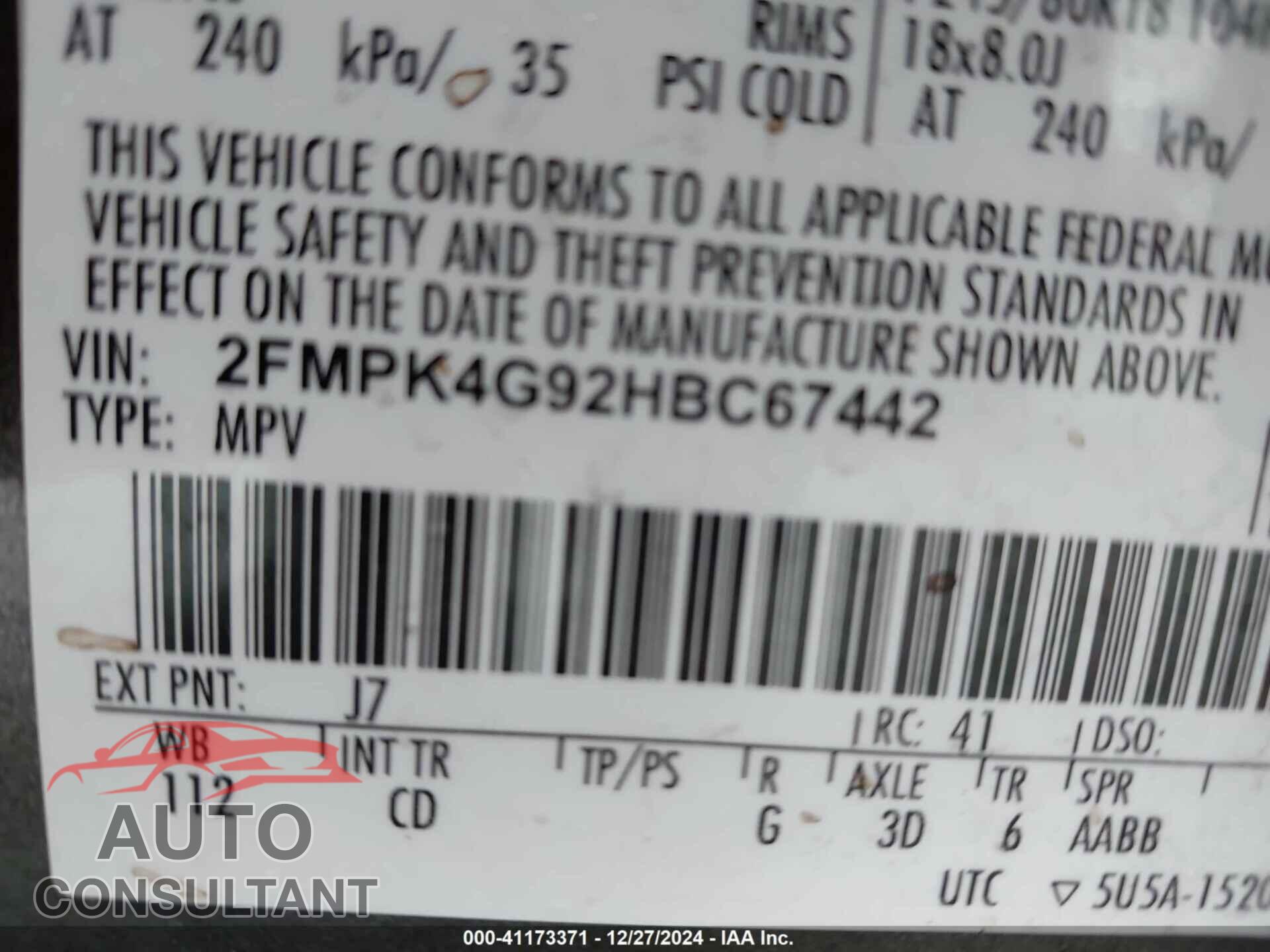FORD EDGE 2017 - 2FMPK4G92HBC67442