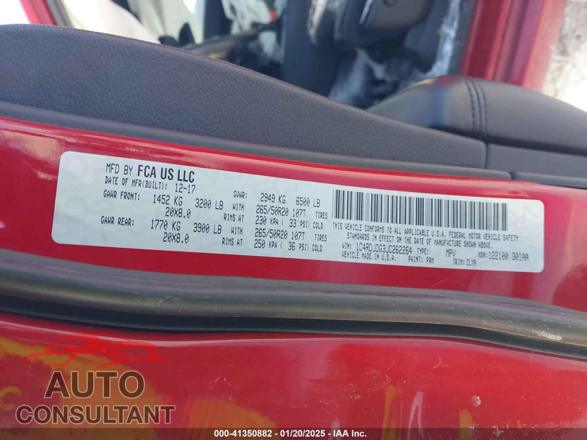 DODGE DURANGO 2018 - 1C4RDJDG3JC262264