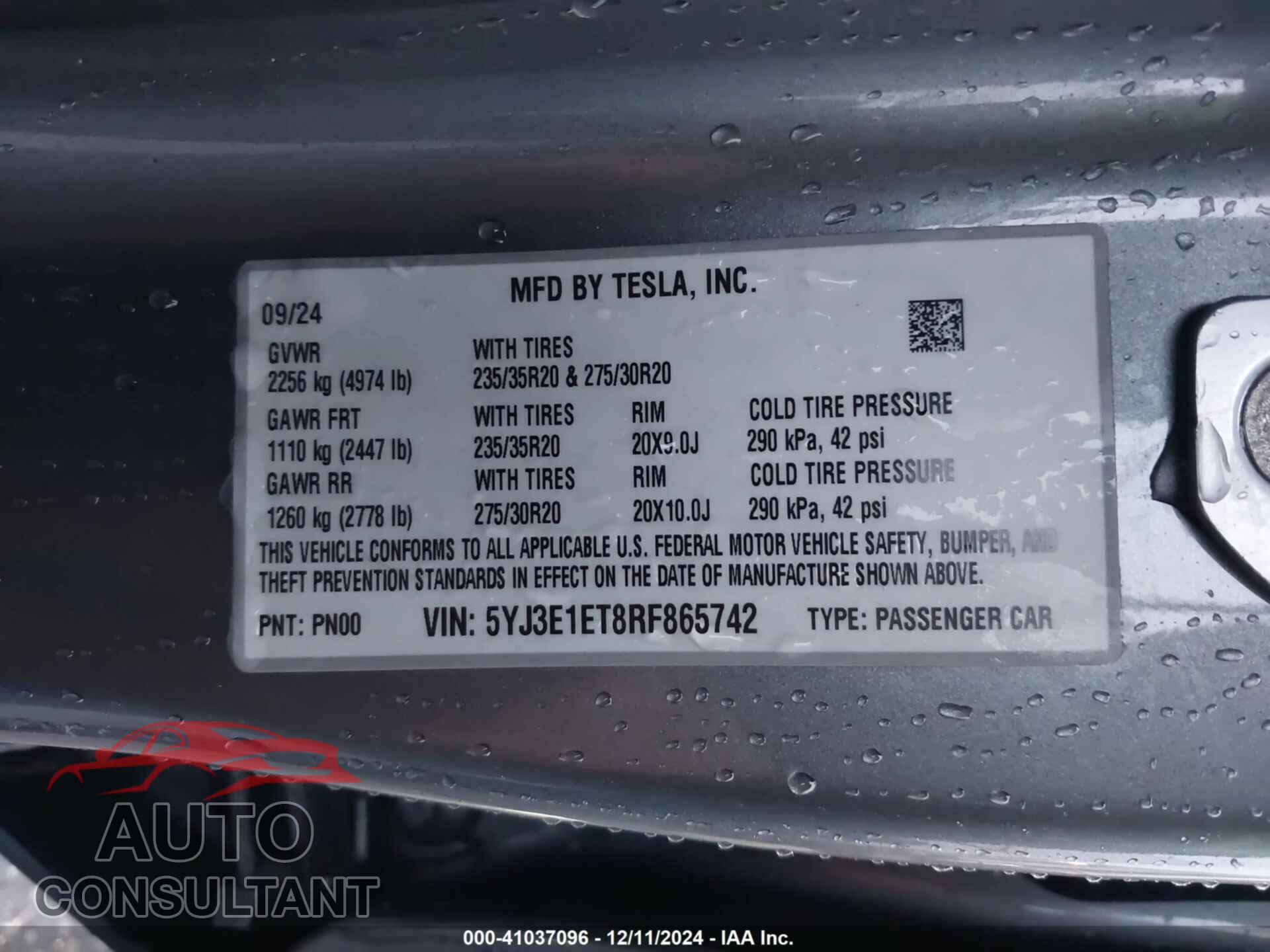 TESLA MODEL 3 2024 - 5YJ3E1ET8RF865742