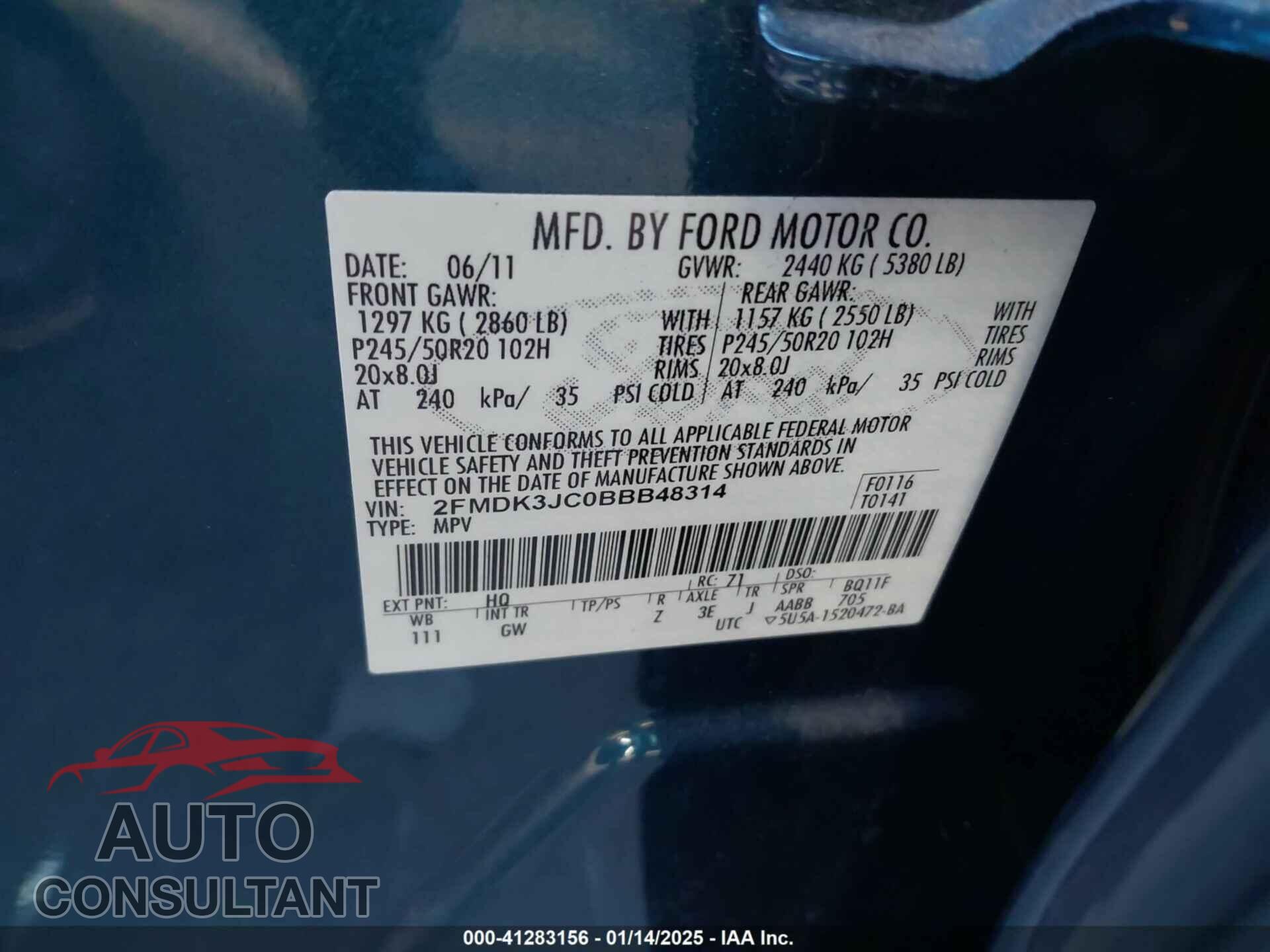 FORD EDGE 2011 - 2FMDK3JC0BBB48314