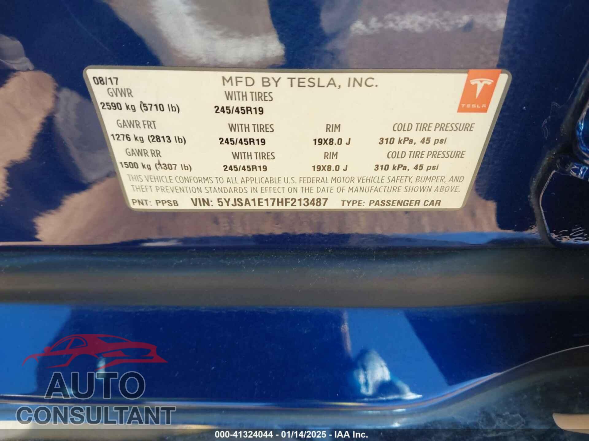 TESLA MODEL S 2017 - 5YJSA1E17HF213487