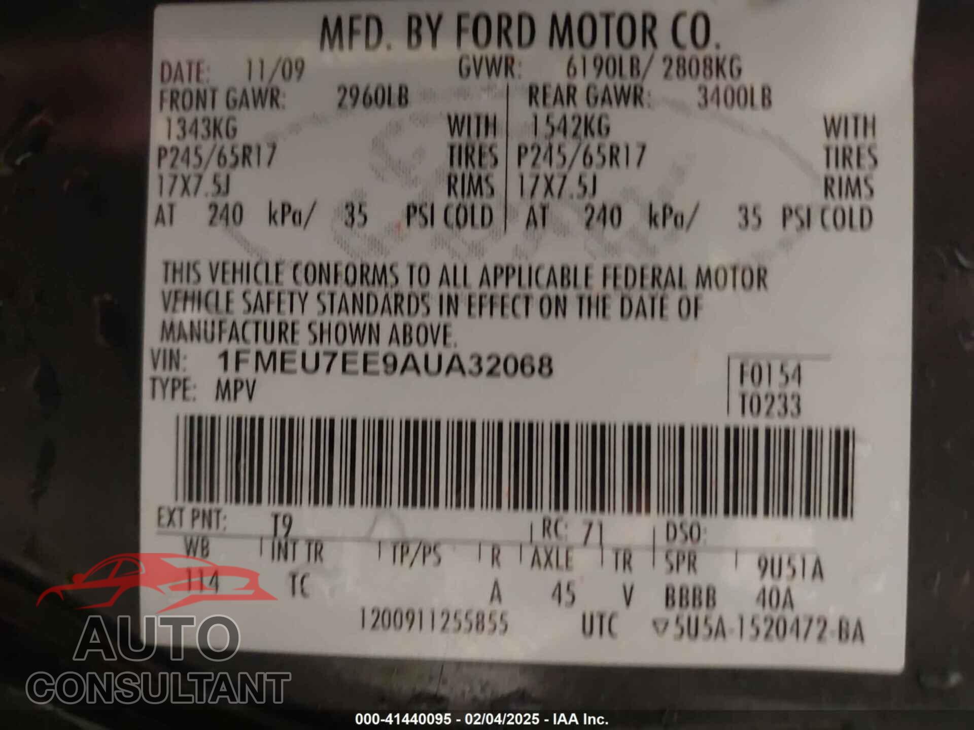 FORD EXPLORER 2010 - 1FMEU7EE9AUA32068