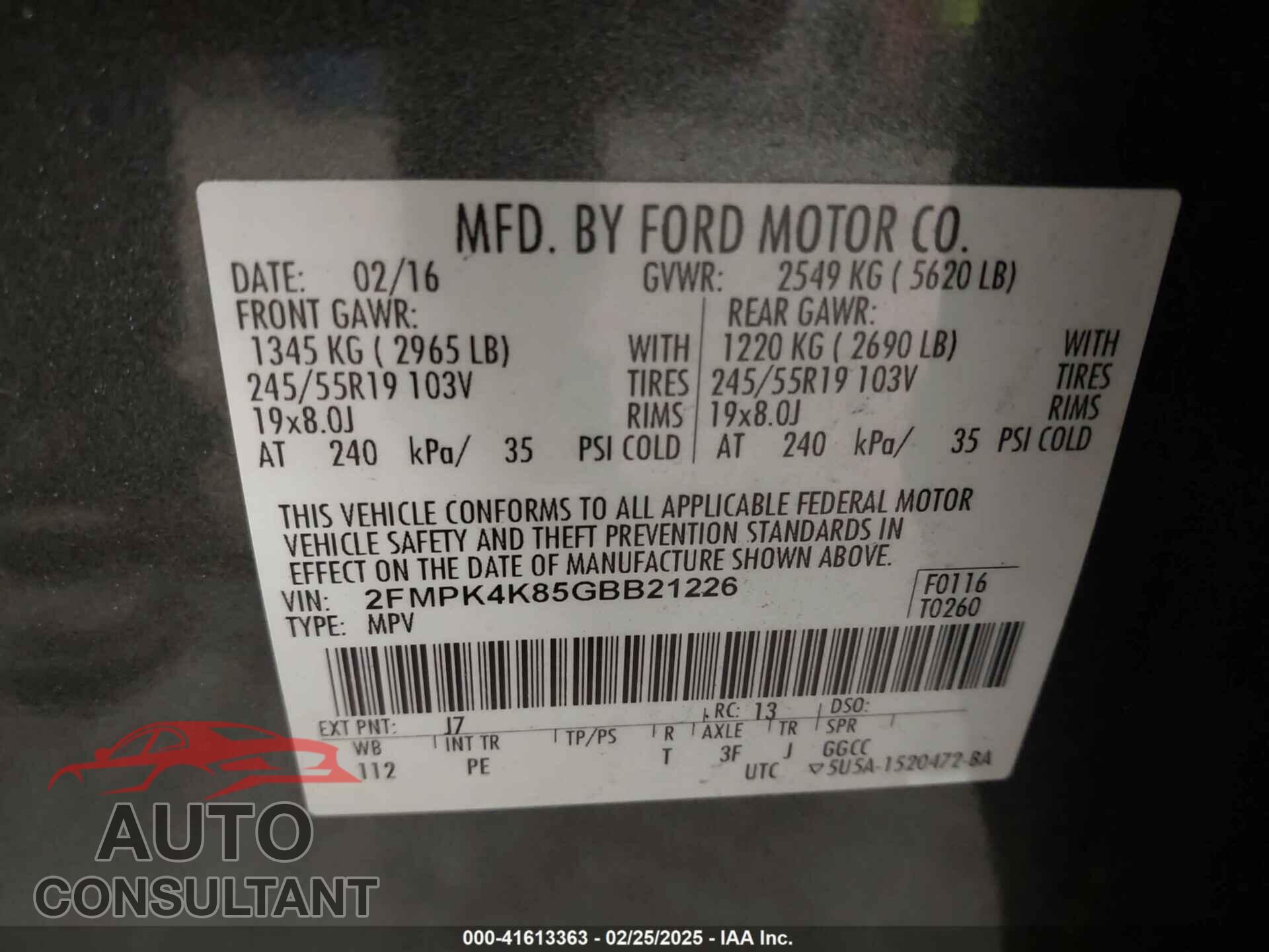 FORD EDGE 2016 - 2FMPK4K85GBB21226