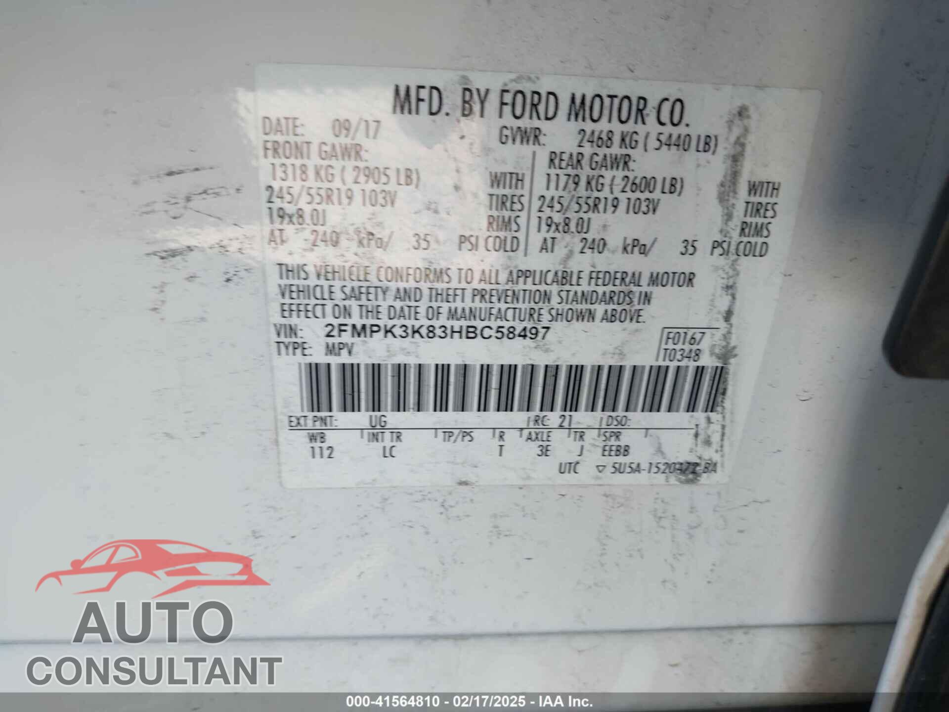 FORD EDGE 2017 - 2FMPK3K83HBC58497