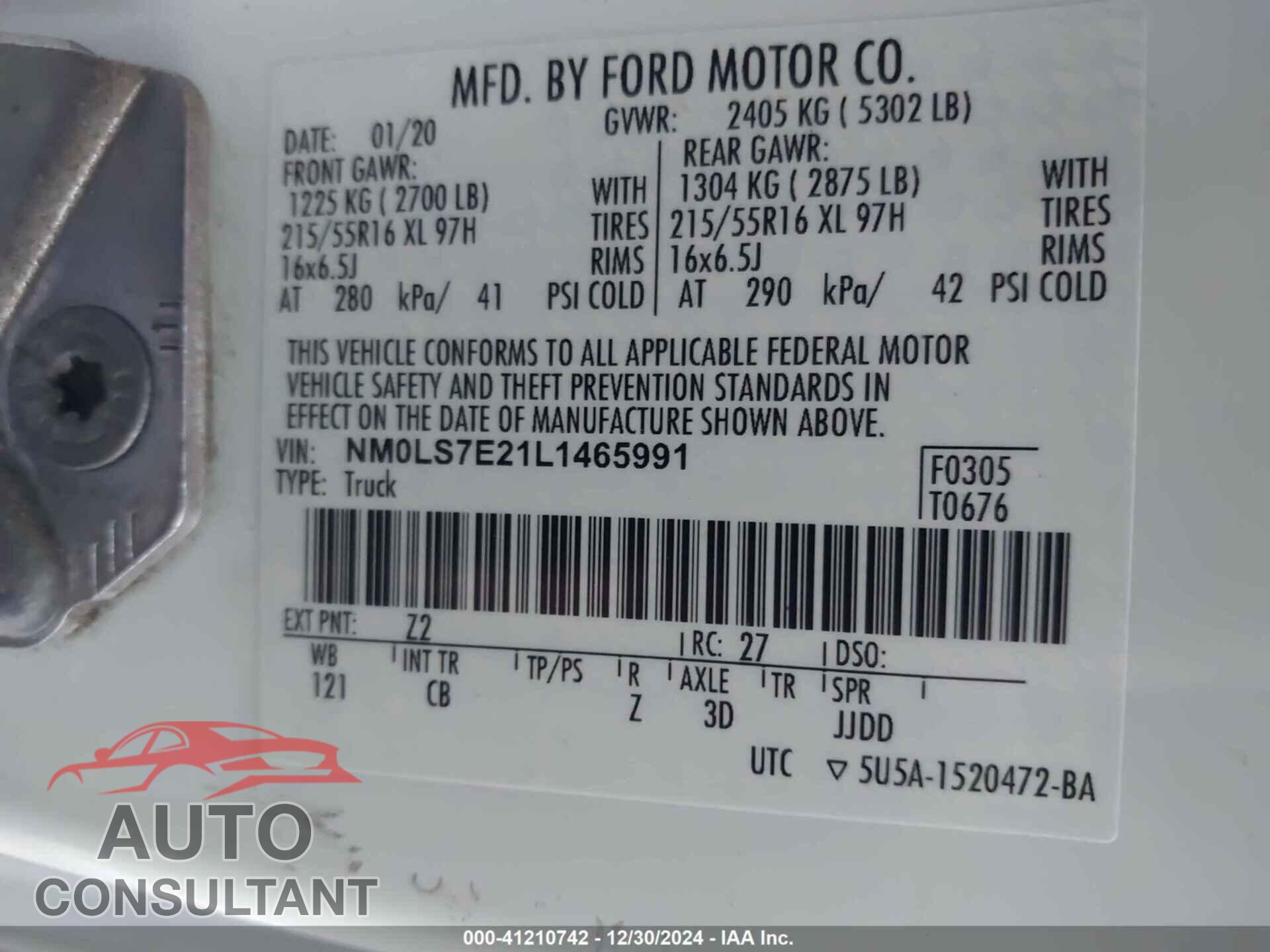 FORD TRANSIT CONNECT 2020 - NM0LS7E21L1465991