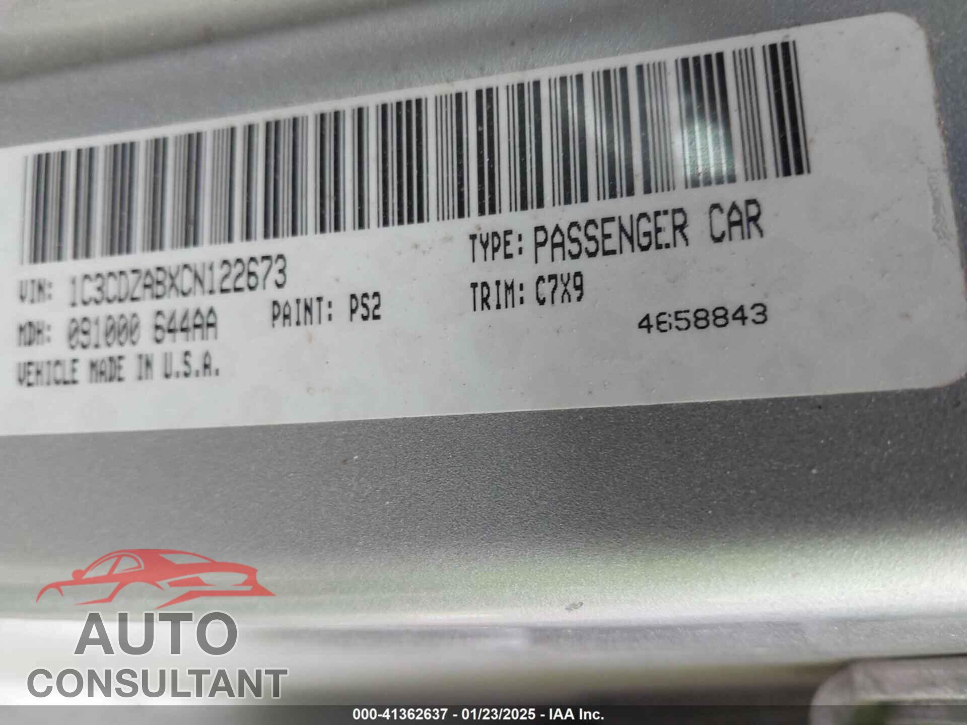 DODGE AVENGER 2012 - 1C3CDZABXCN122673