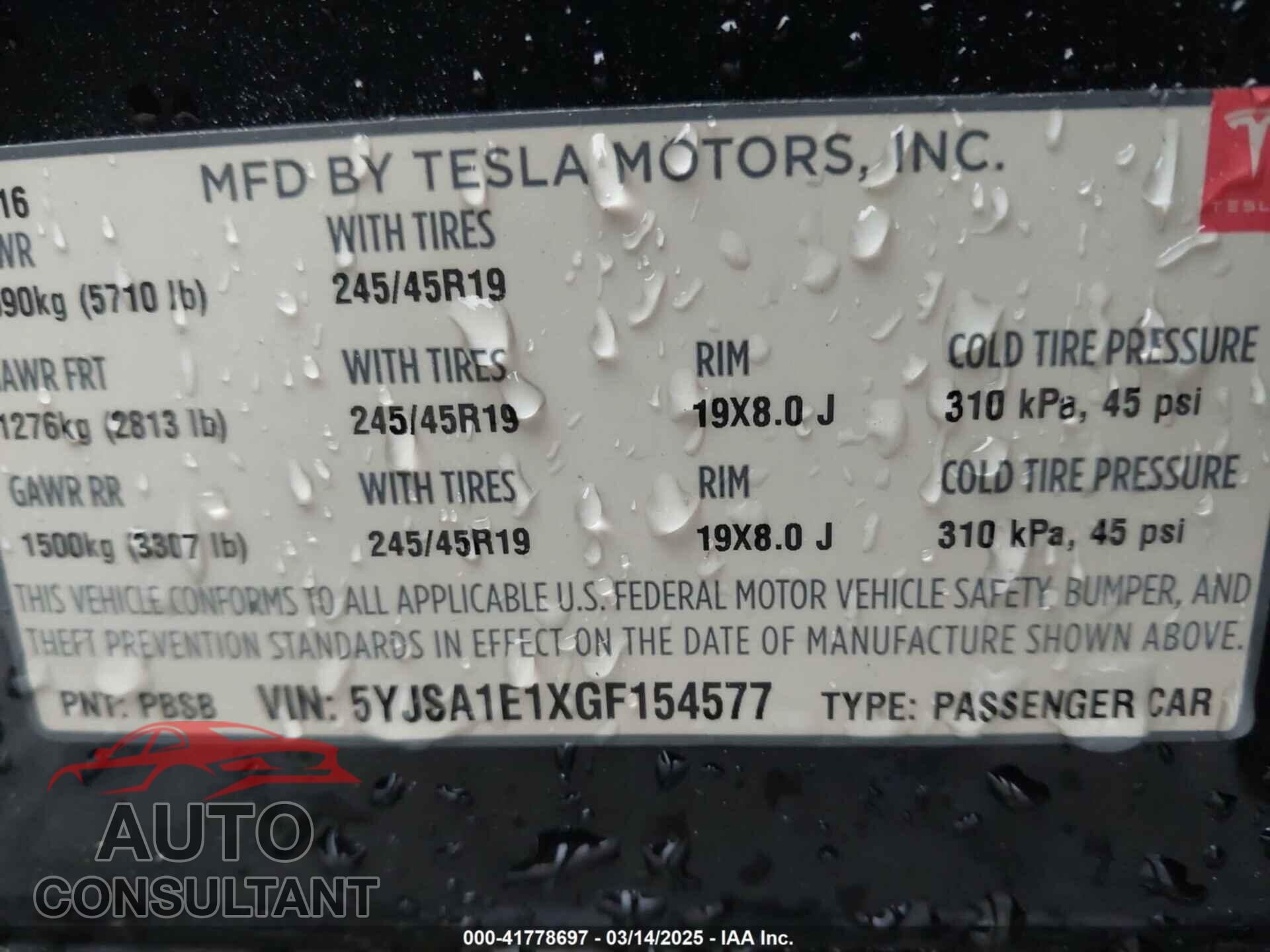 TESLA MODEL S 2016 - 5YJSA1E1XGF154577