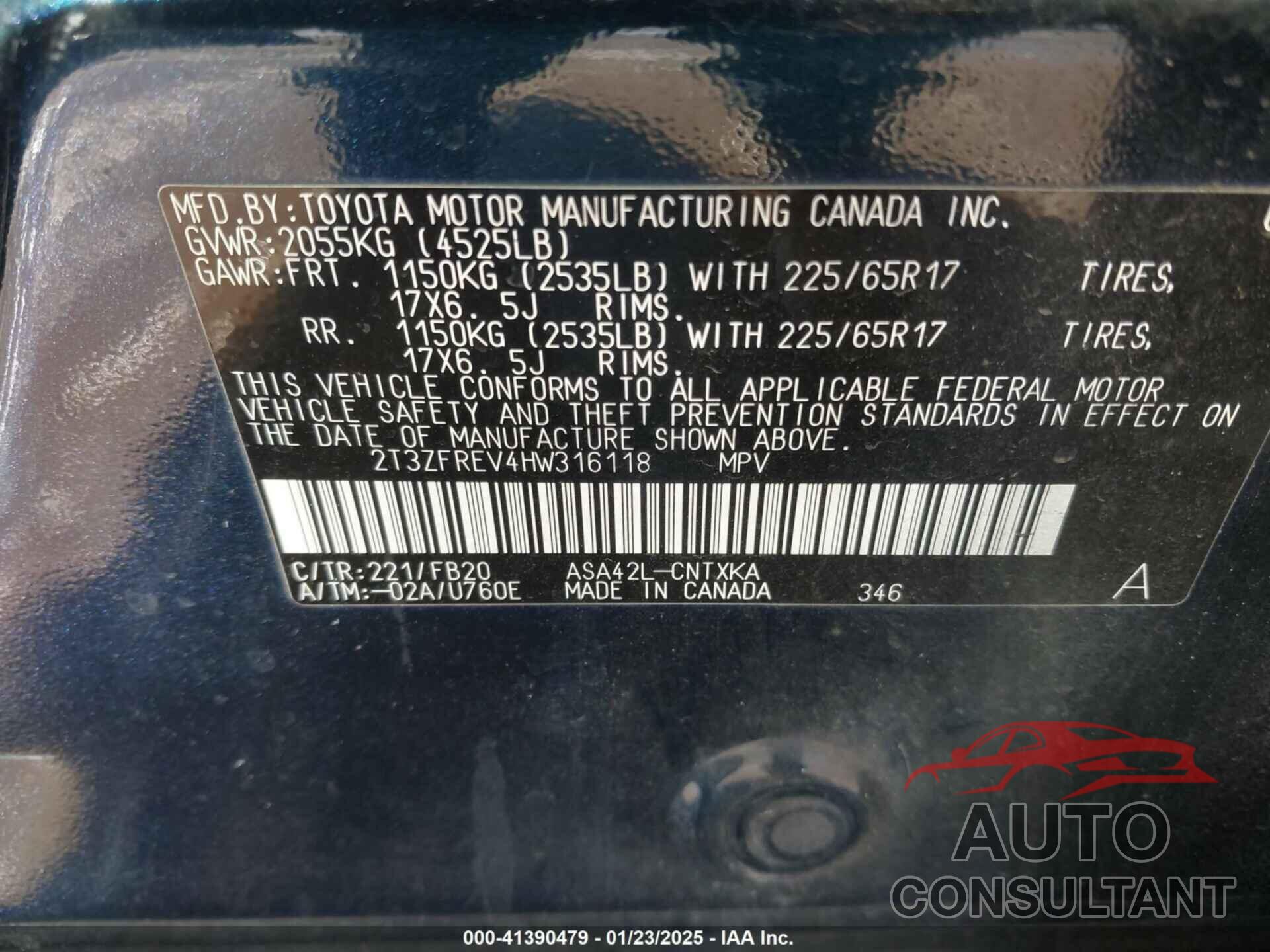 TOYOTA RAV4 2017 - 2T3ZFREV4HW316118
