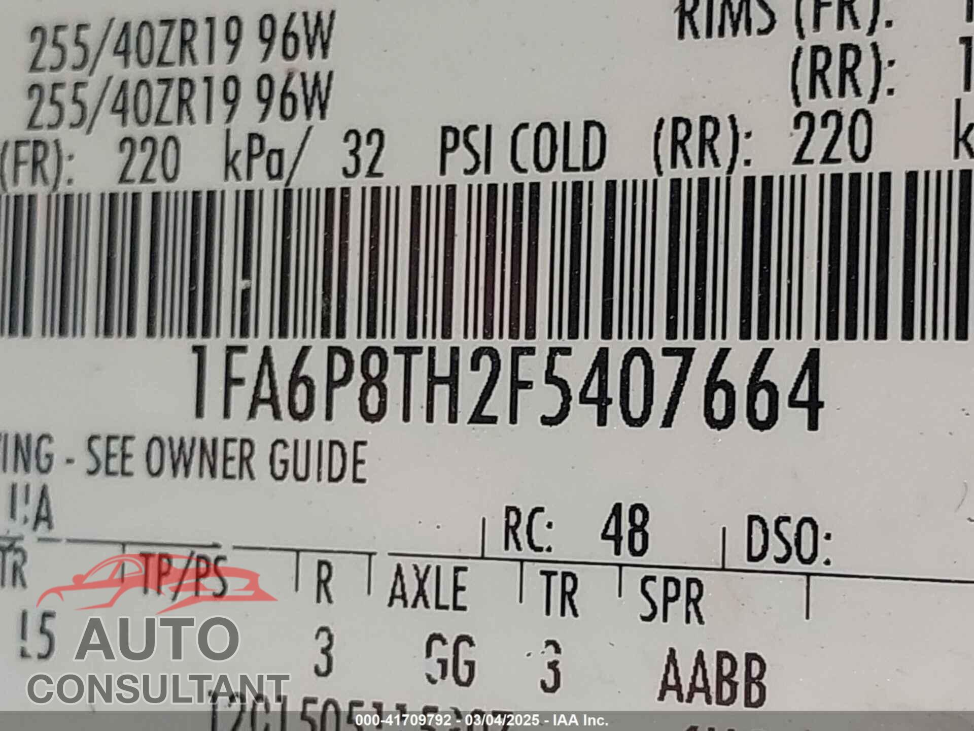 FORD MUSTANG 2015 - 1FA6P8TH2F5407664