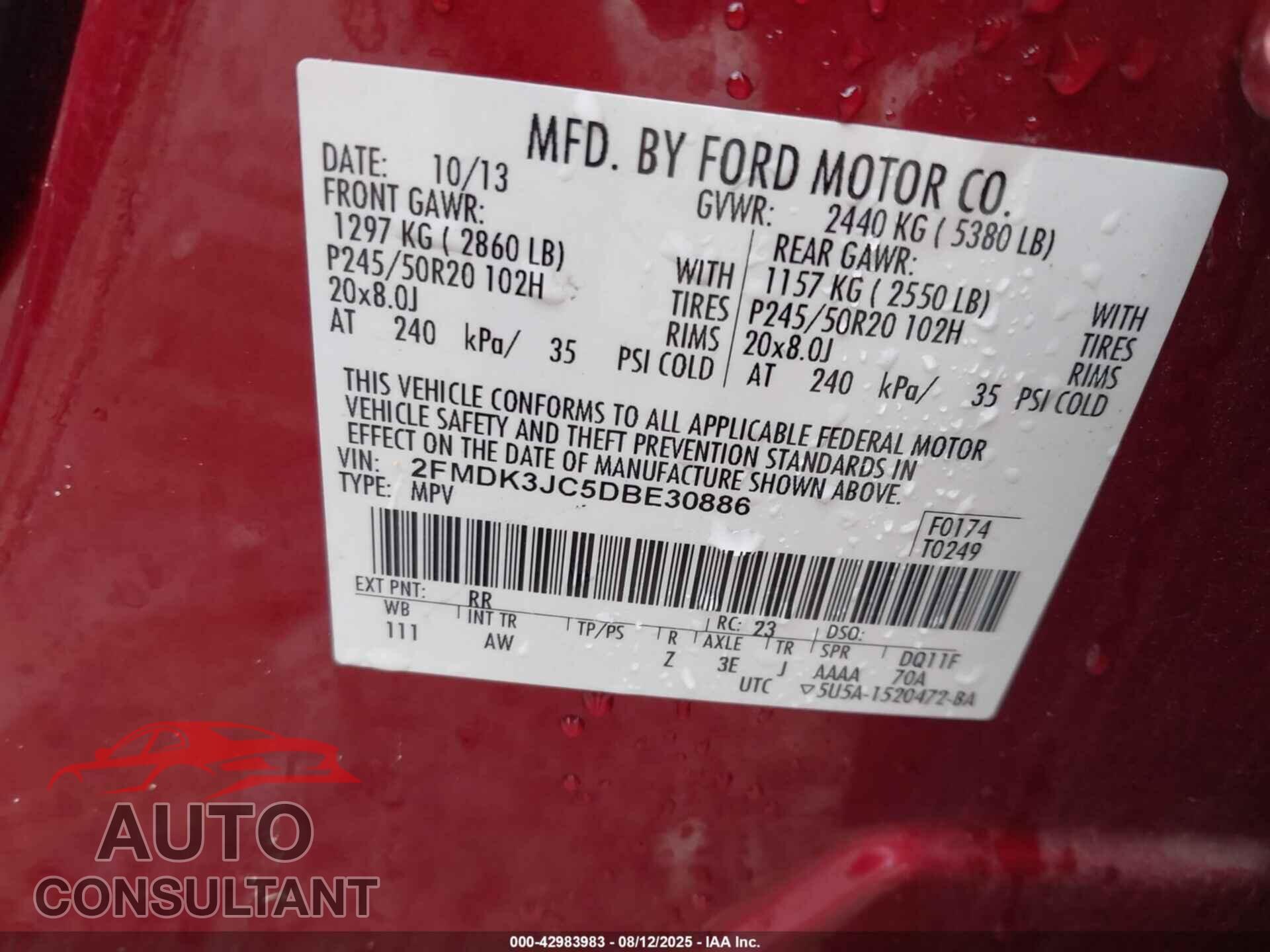 FORD EDGE 2013 - 2FMDK3JC5DBE30886