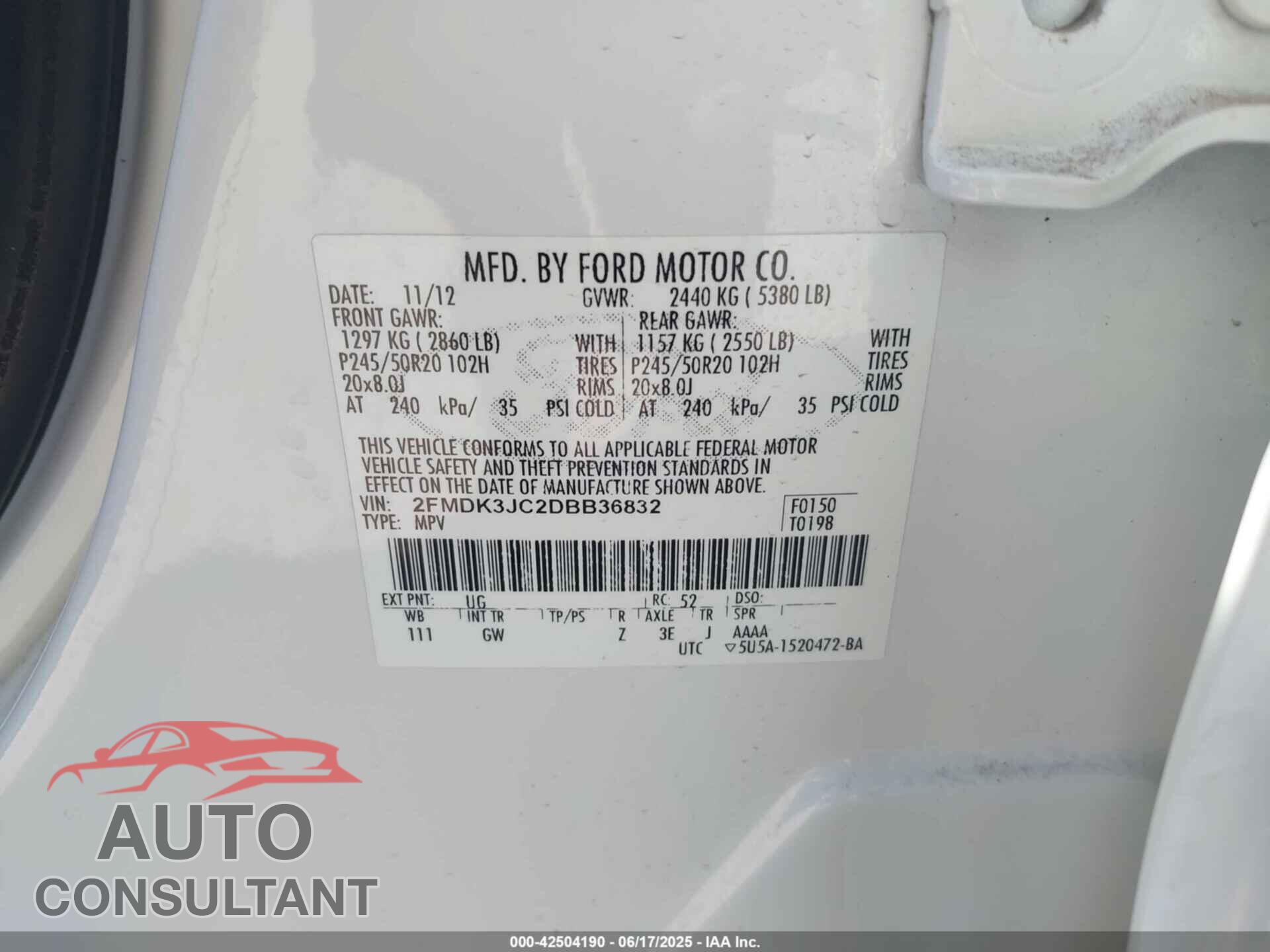 FORD EDGE 2013 - 2FMDK3JC2DBB36832