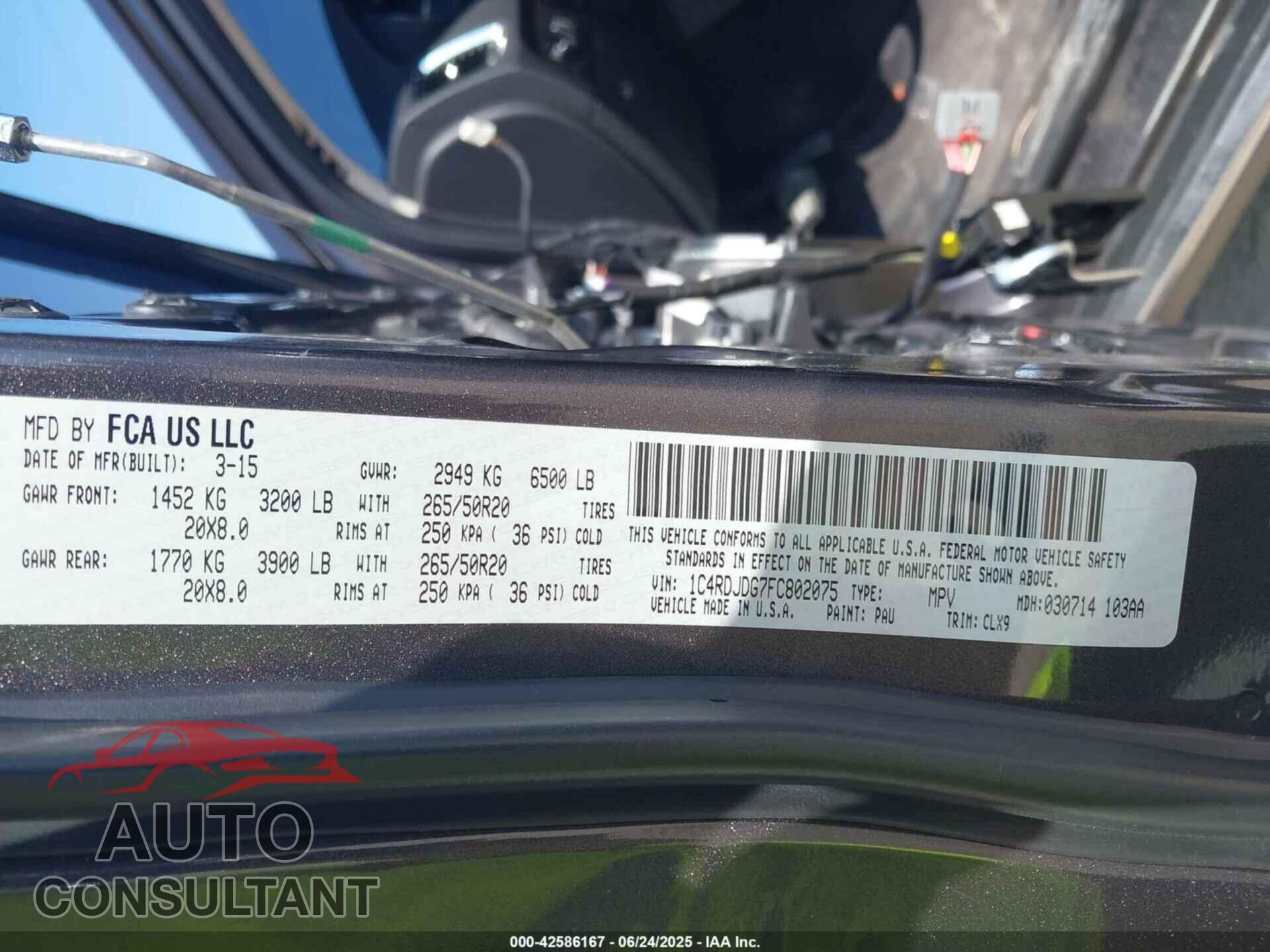 DODGE DURANGO 2015 - 1C4RDJDG7FC802075