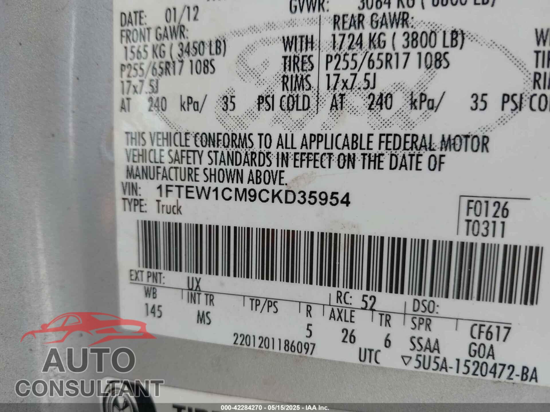 FORD F-150 2012 - 1FTEW1CM9CKD35954
