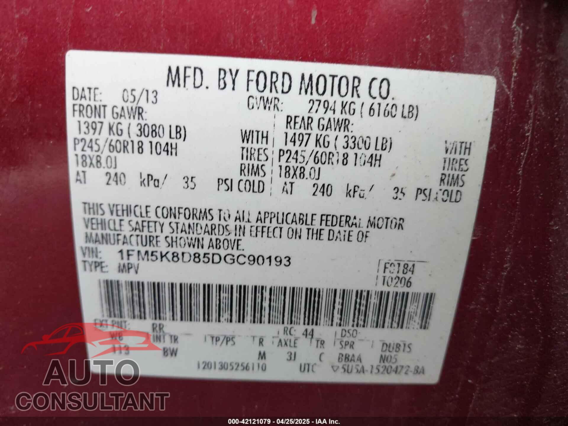FORD EXPLORER 2013 - 1FM5K8D85DGC90193