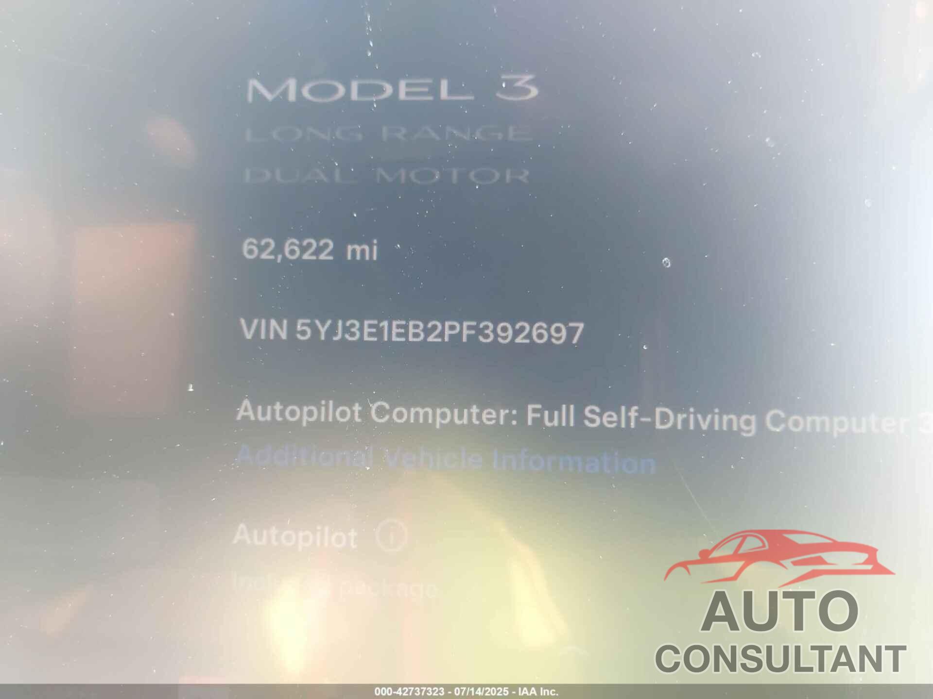 TESLA MODEL 3 2023 - 5YJ3E1EB2PF392697