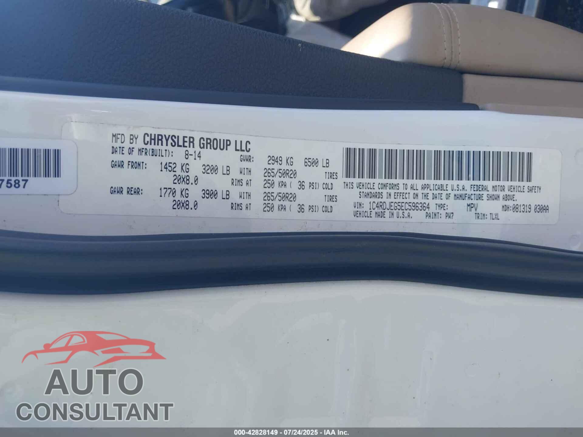 DODGE DURANGO 2014 - 1C4RDJEG5EC596364