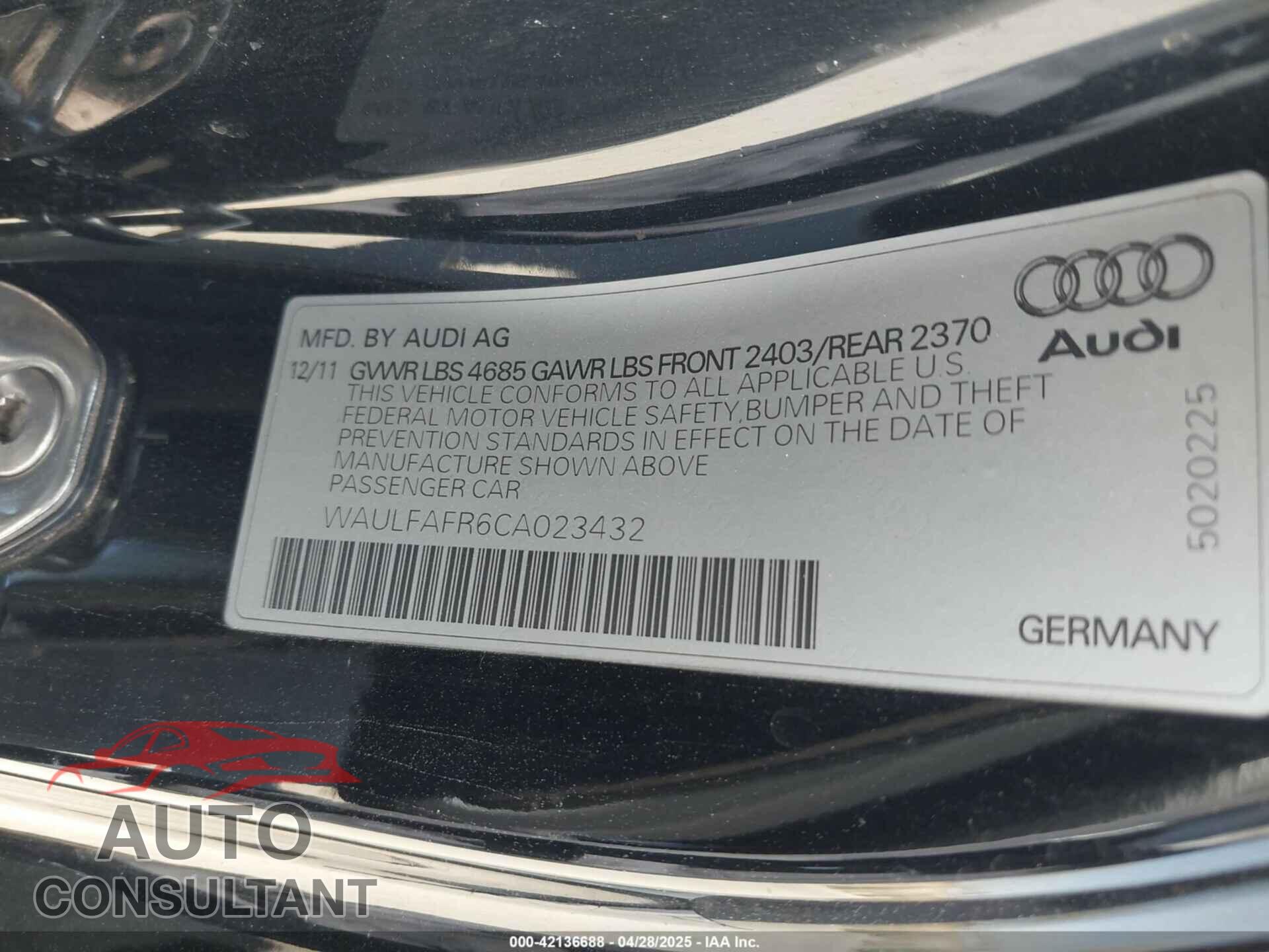 AUDI A5 2012 - WAULFAFR6CA023432
