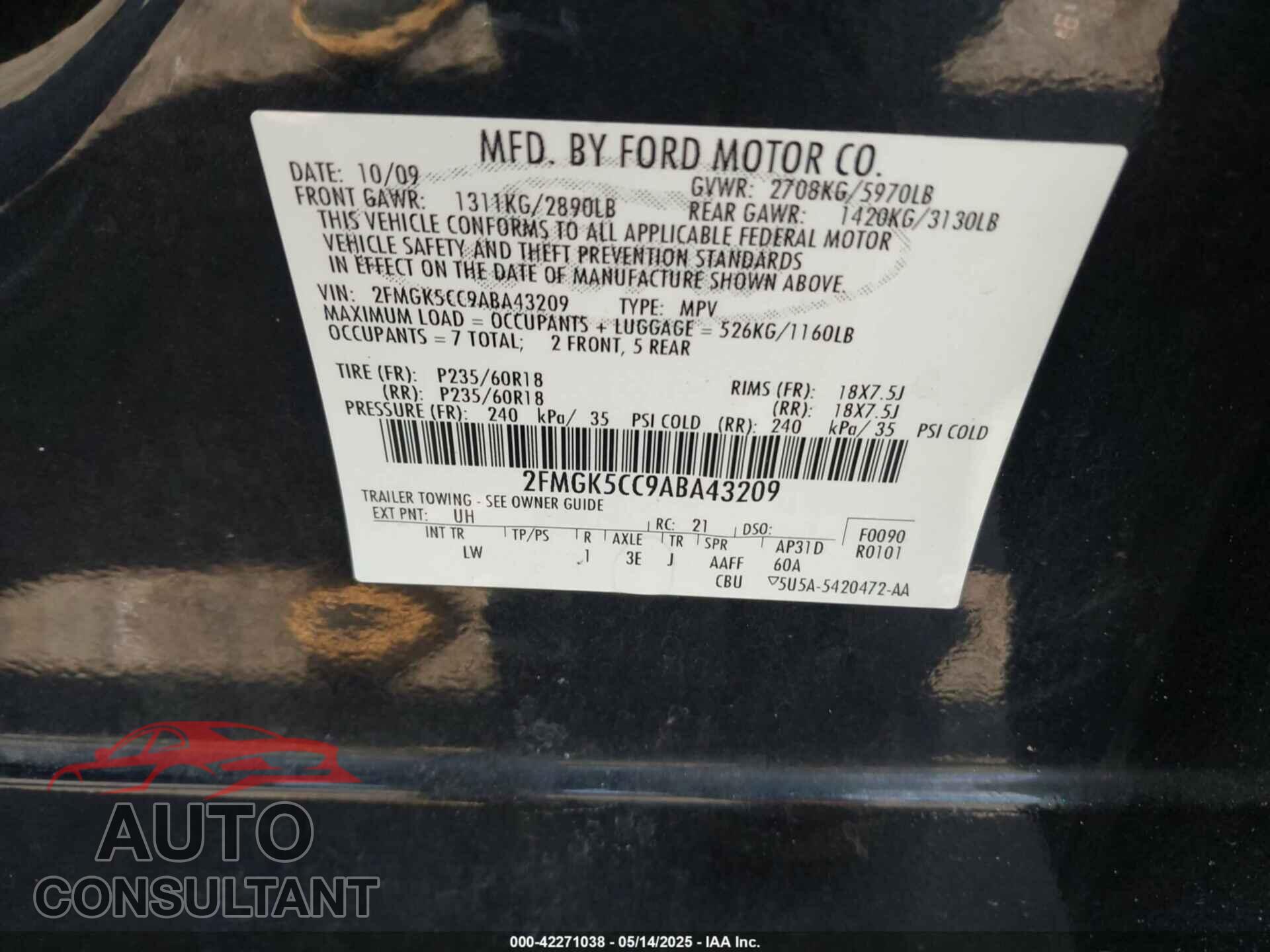 FORD FLEX 2010 - 2FMGK5CC9ABA43209