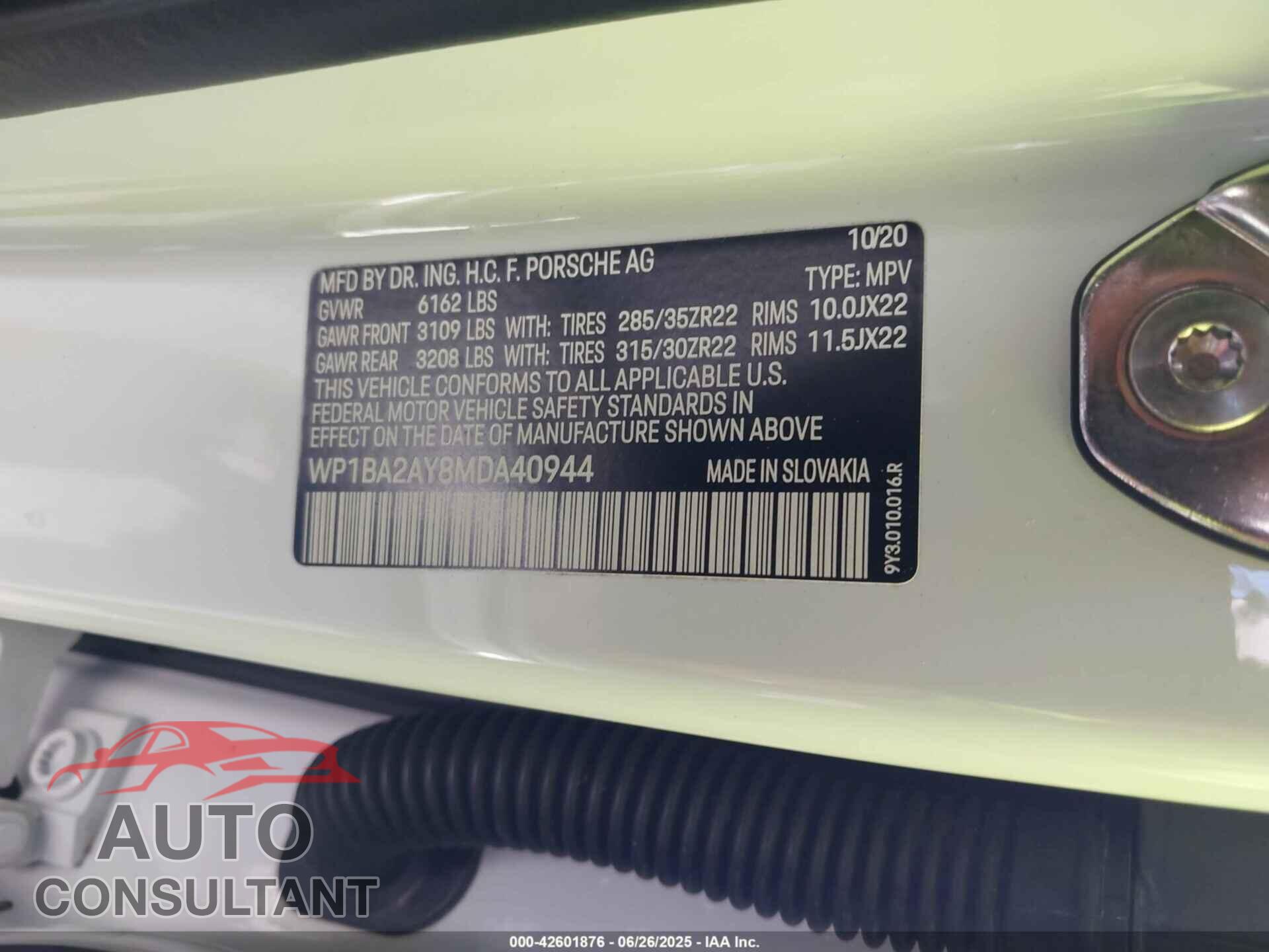 PORSCHE CAYENNE 2021 - WP1BA2AY8MDA40944