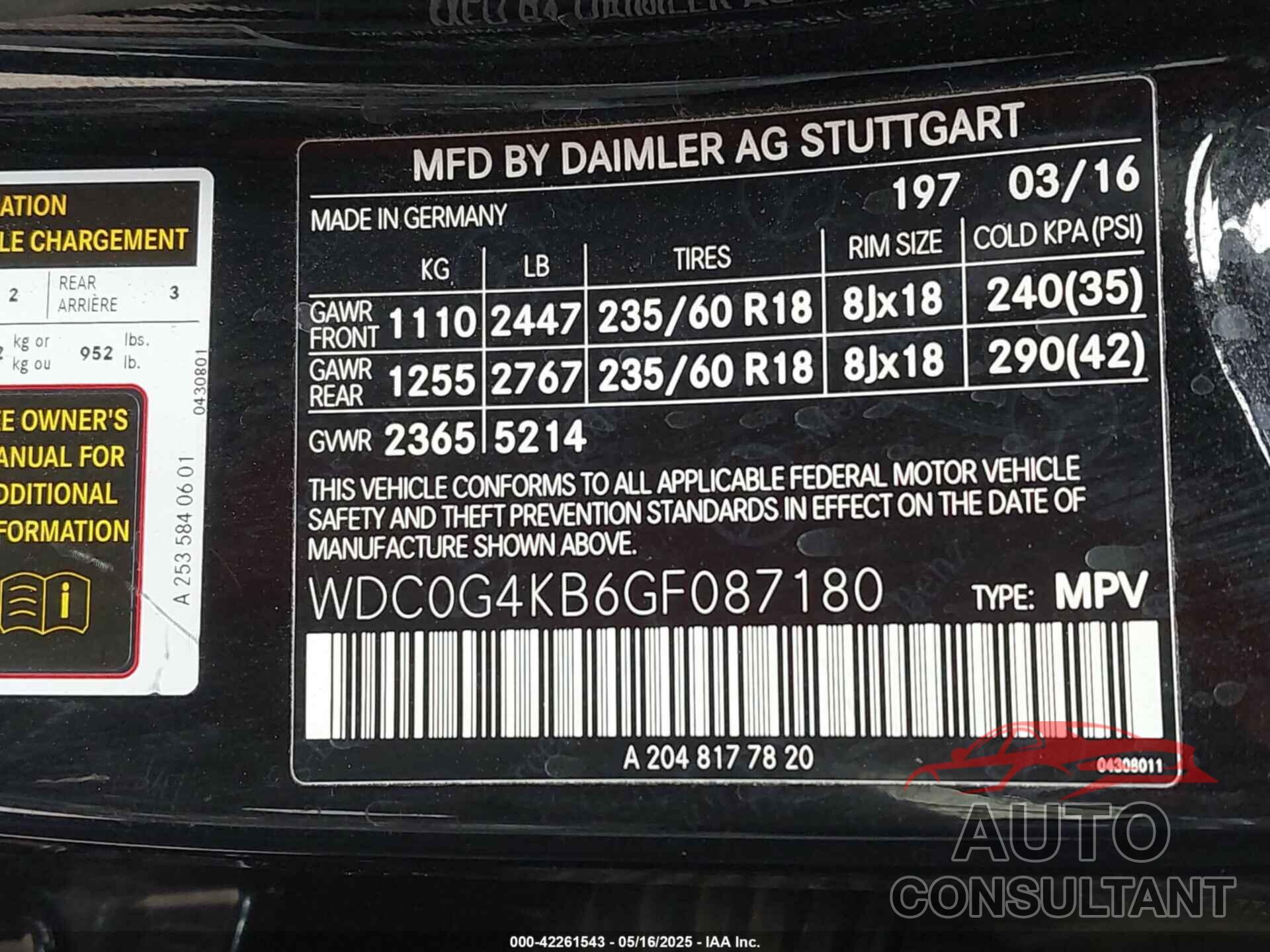 MERCEDES-BENZ GLC 300 2016 - WDC0G4KB6GF087180