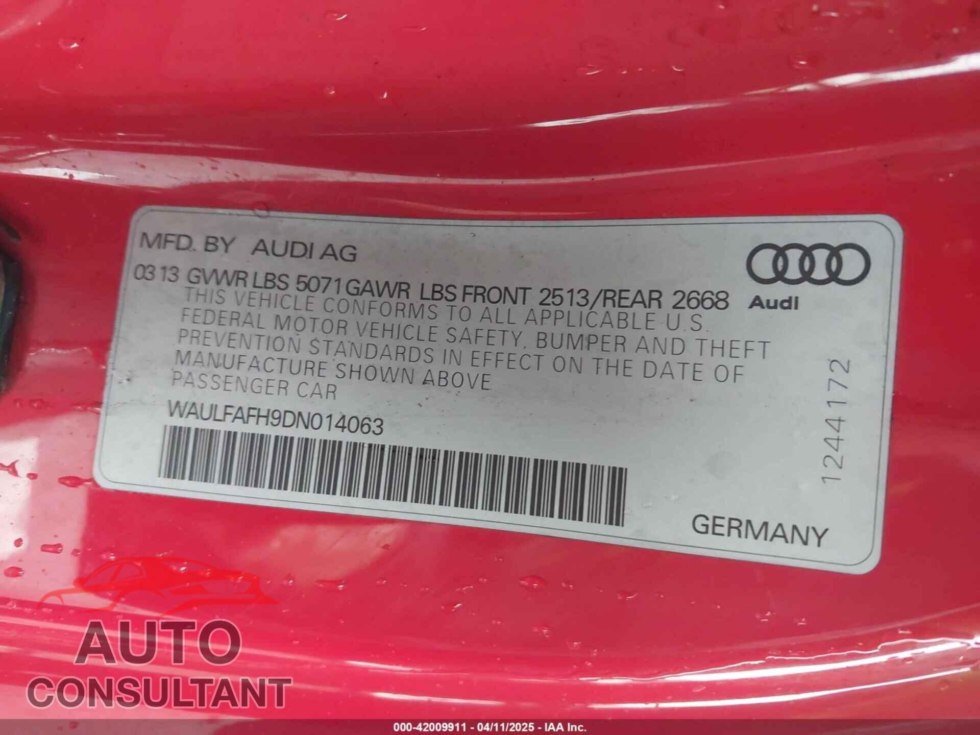 AUDI A5 2013 - WAULFAFH9DN014063