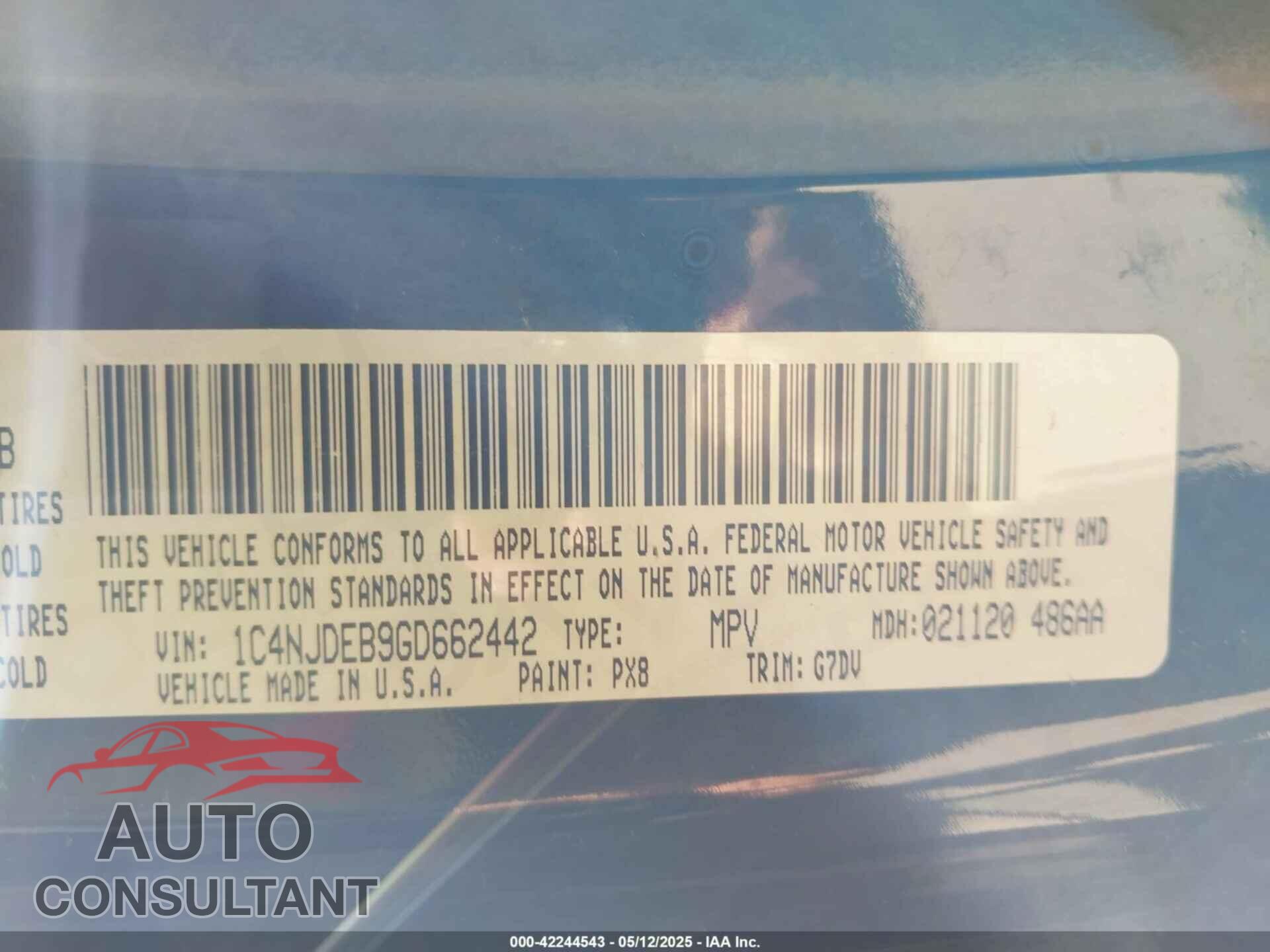 JEEP COMPASS 2016 - 1C4NJDEB9GD662442