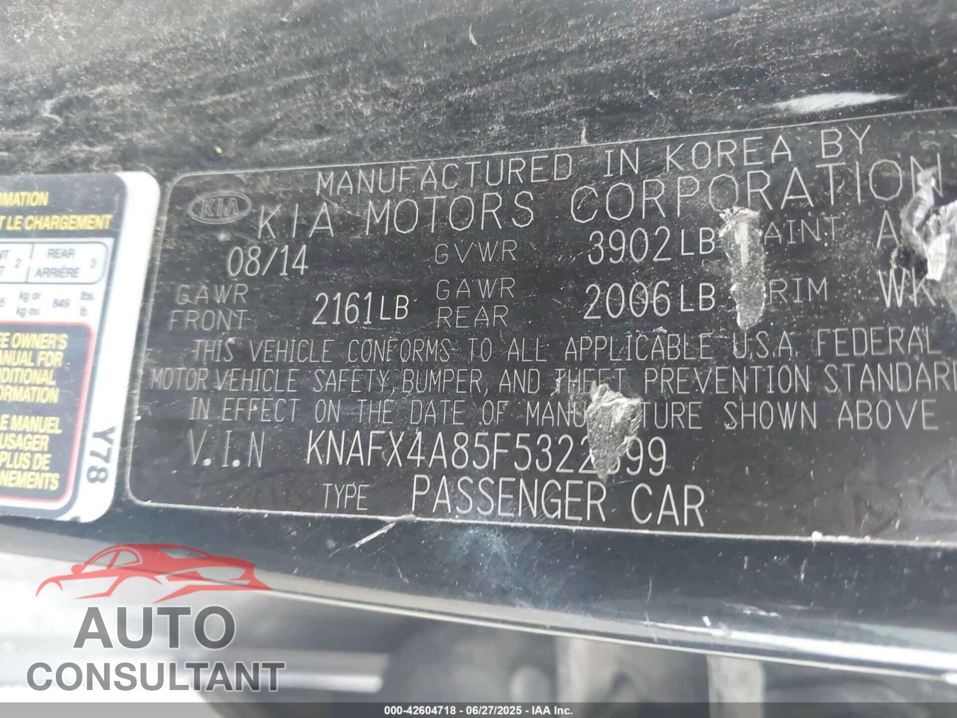 KIA FORTE 2015 - KNAFX4A85F5322899