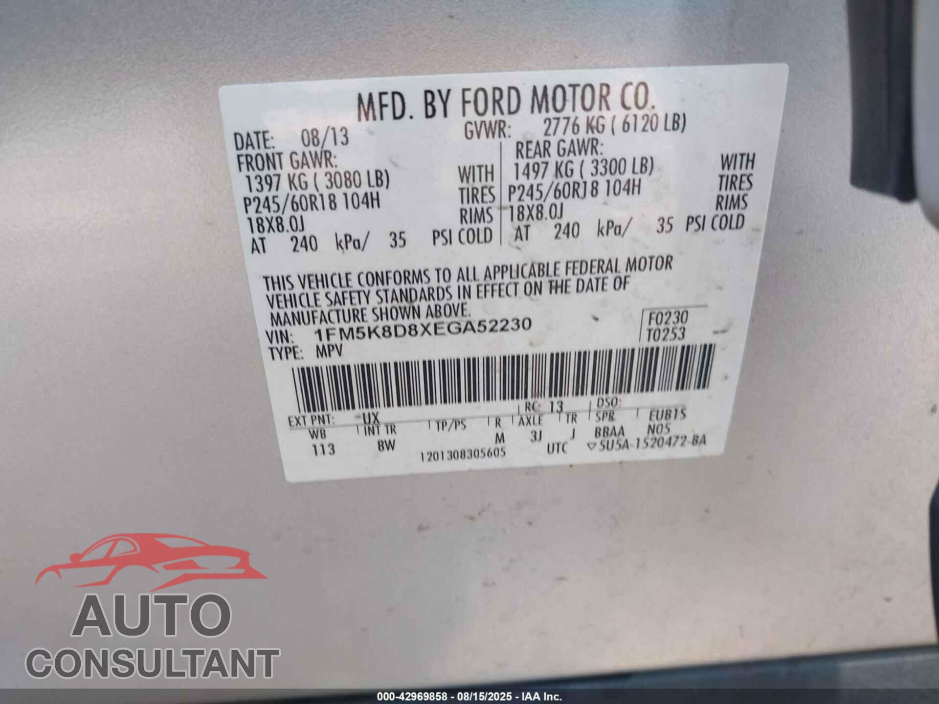 FORD EXPLORER 2014 - 1FM5K8D8XEGA52230