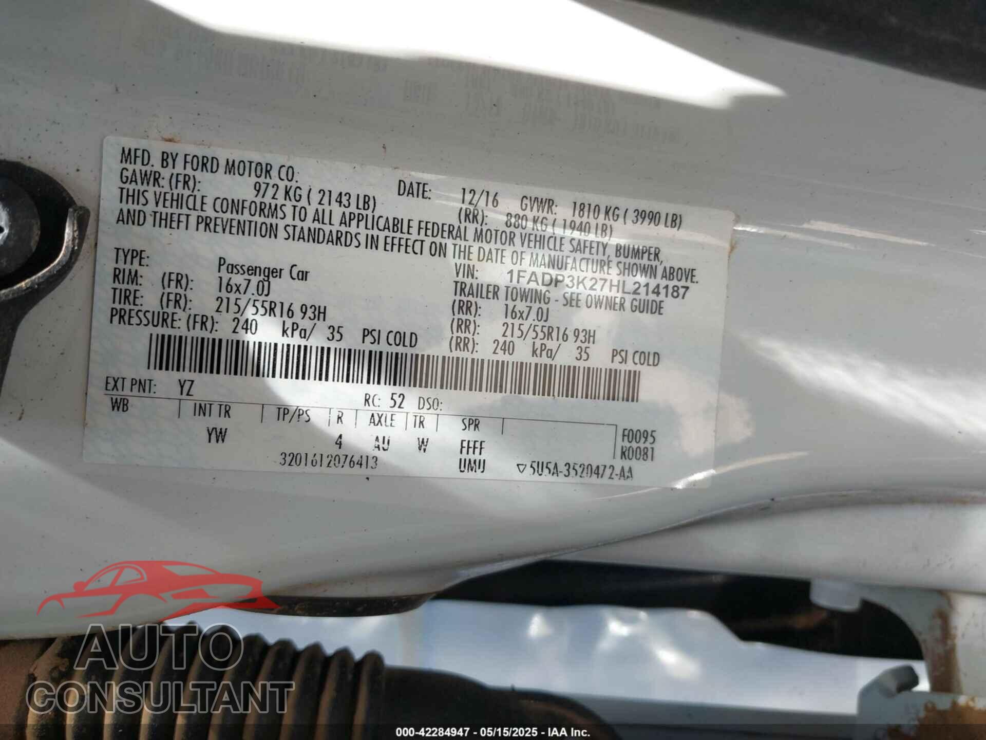 FORD FOCUS 2017 - 1FADP3K27HL214187