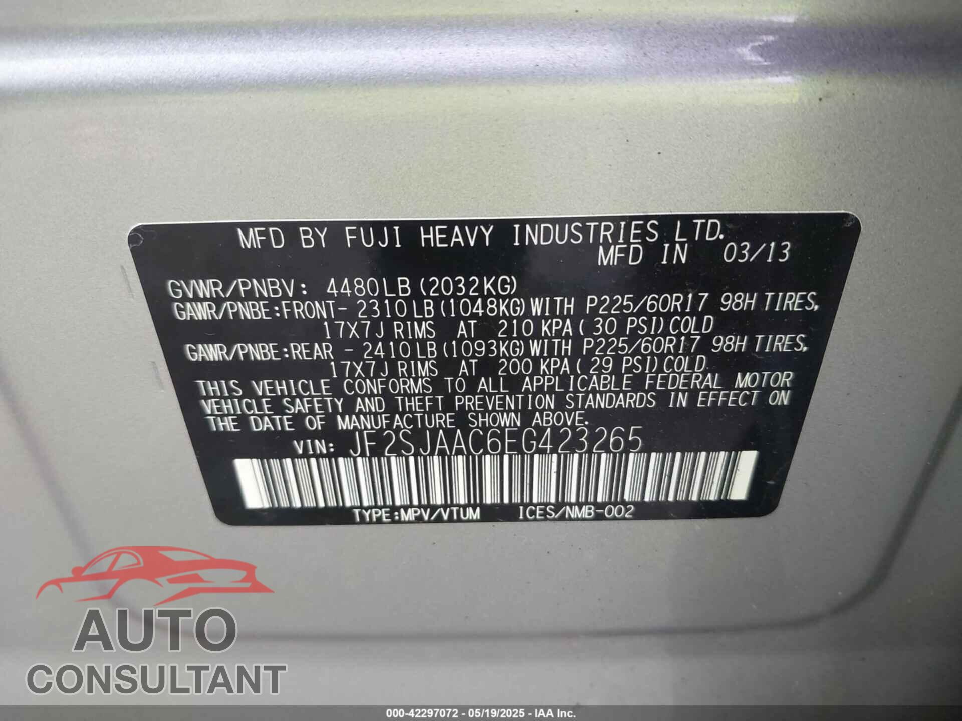 SUBARU FORESTER 2014 - JF2SJAAC6EG423265