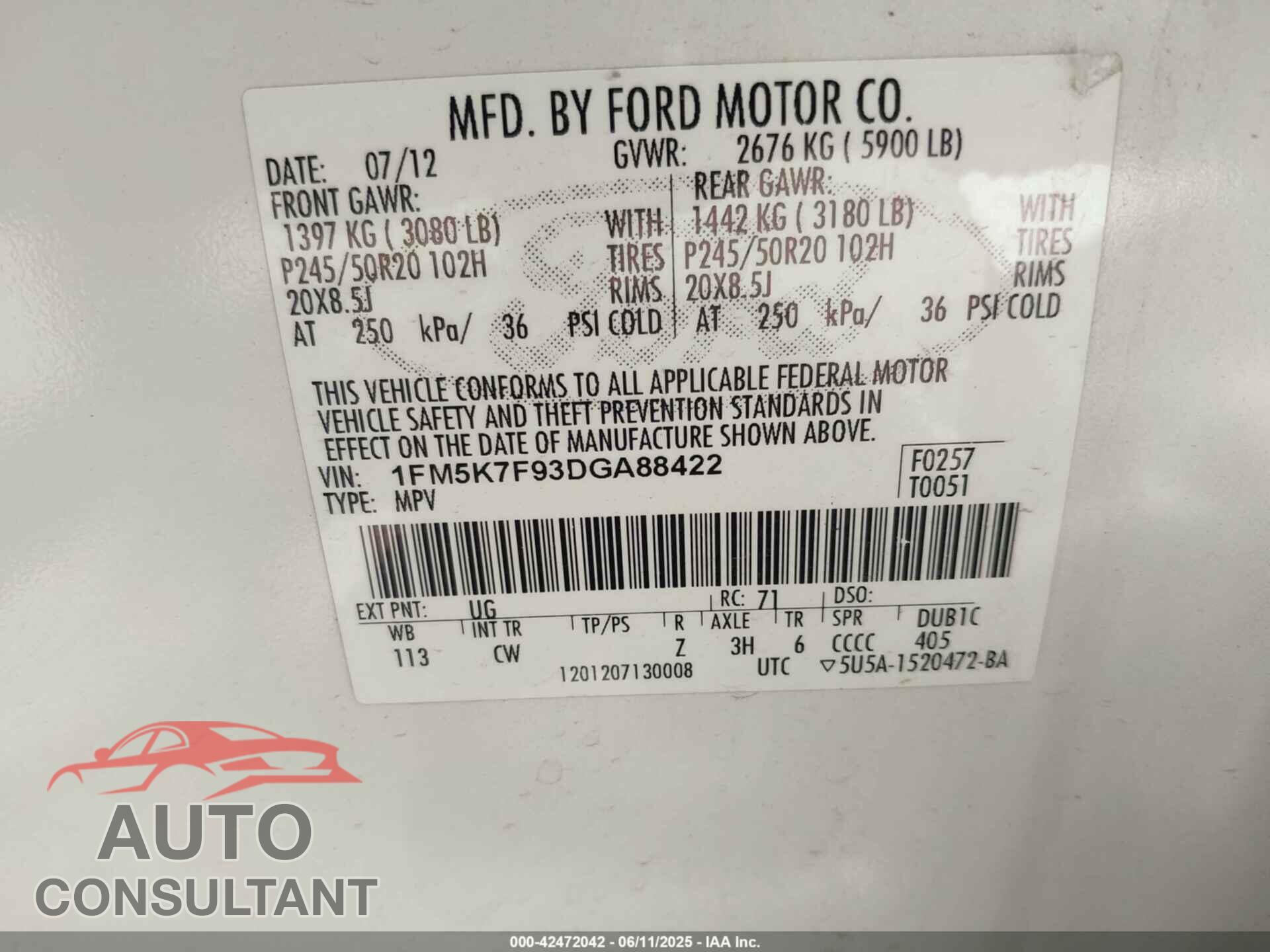 FORD EXPLORER 2013 - 1FM5K7F93DGA88422